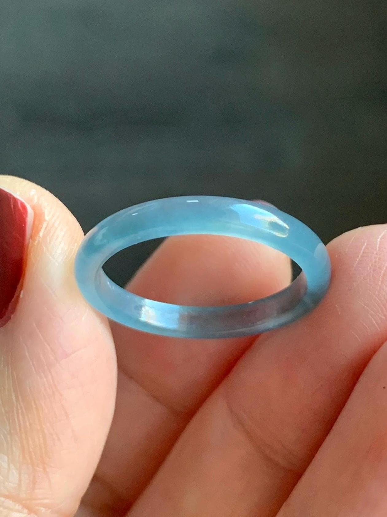Stunning Natural Guatemalan Icy Highly Translucent Light Purplish Blue Jadeite Band Ring Size 8.25 天然冰危起冰起光淡蓝紫翡翠戒圈 XQ124B
