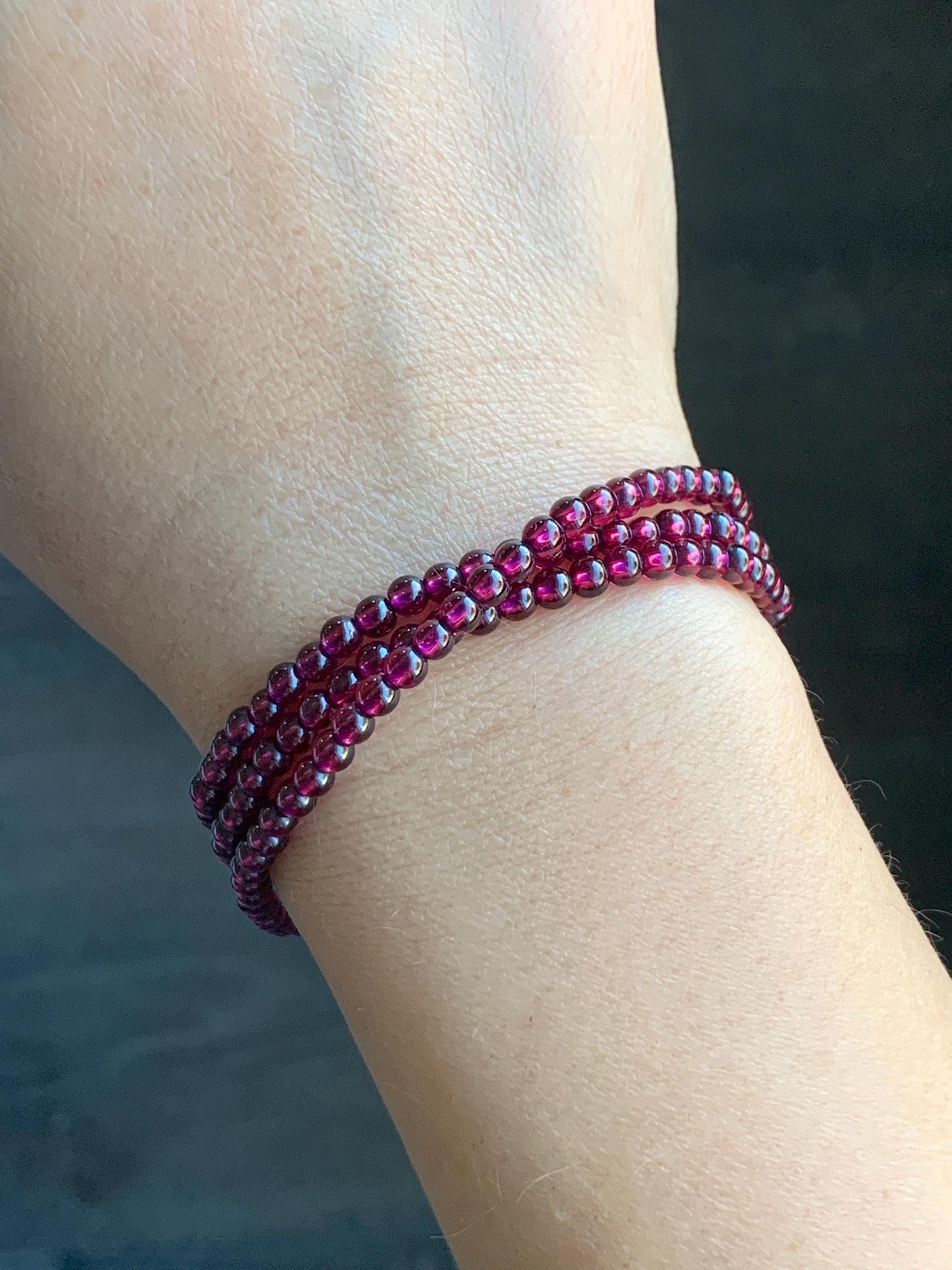 Certified Natural Icy Highly Translucent Deep Raspberry Purple Rhodolite Garnet Beads Layered Beaded Bracelets 3.5mm 天然冰透起光紫牙乌石榴石手串 4178
