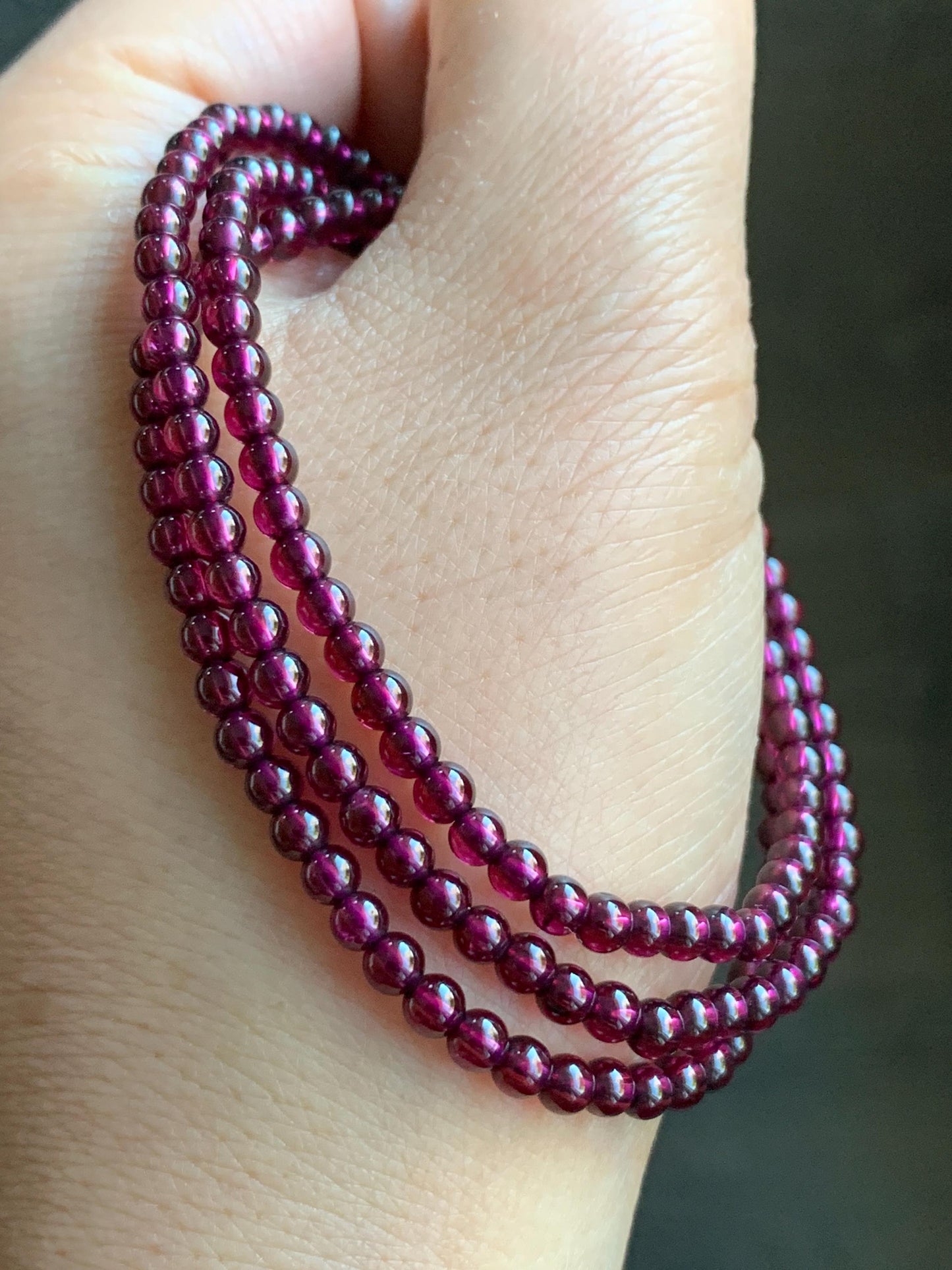 Certified Natural Icy Highly Translucent Deep Raspberry Purple Rhodolite Garnet Beads Layered Beaded Bracelets 3.5mm 天然冰透起光紫牙乌石榴石手串 4178