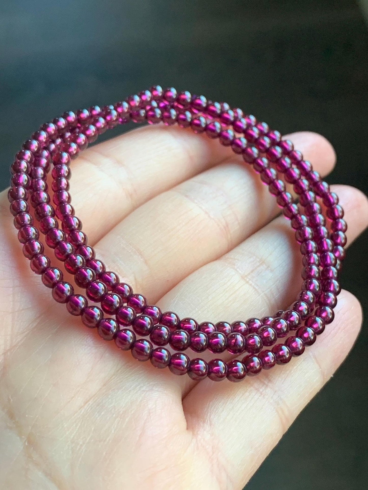 Certified Natural Icy Highly Translucent Deep Raspberry Purple Rhodolite Garnet Beads Layered Beaded Bracelets 3.5mm 天然冰透起光紫牙乌石榴石手串 4178