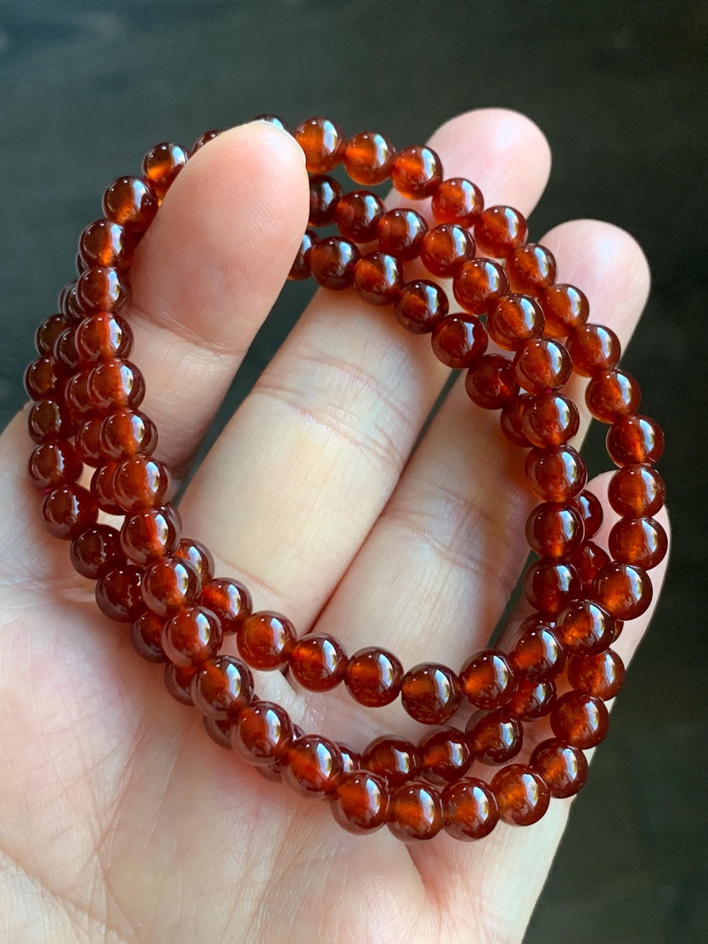 Natural Icy Highly Translucent Intense Persimmon Color Hessonite Garnet Beads Triple Layered Beaded Bracelets 5.8mm 36g 天然冰透起光柿子色石榴石手串