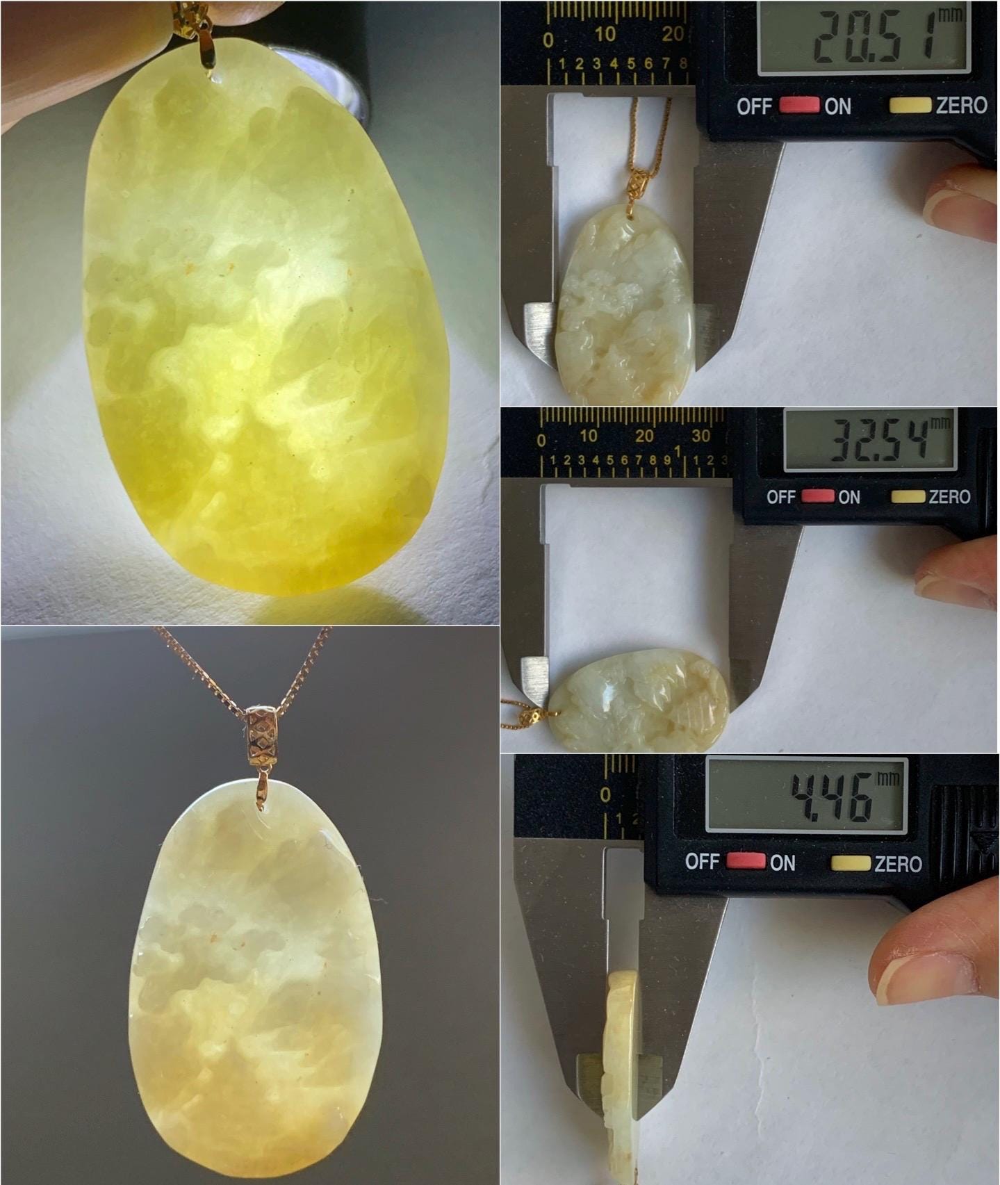 Natural Burmese Translucent Light Beige & Yellow Marbled Jadeite Shan Shui Pai Landscape Pendant 18K Yellow Gold 6g 天然缅甸飘黄翡翠山水牌吊坠