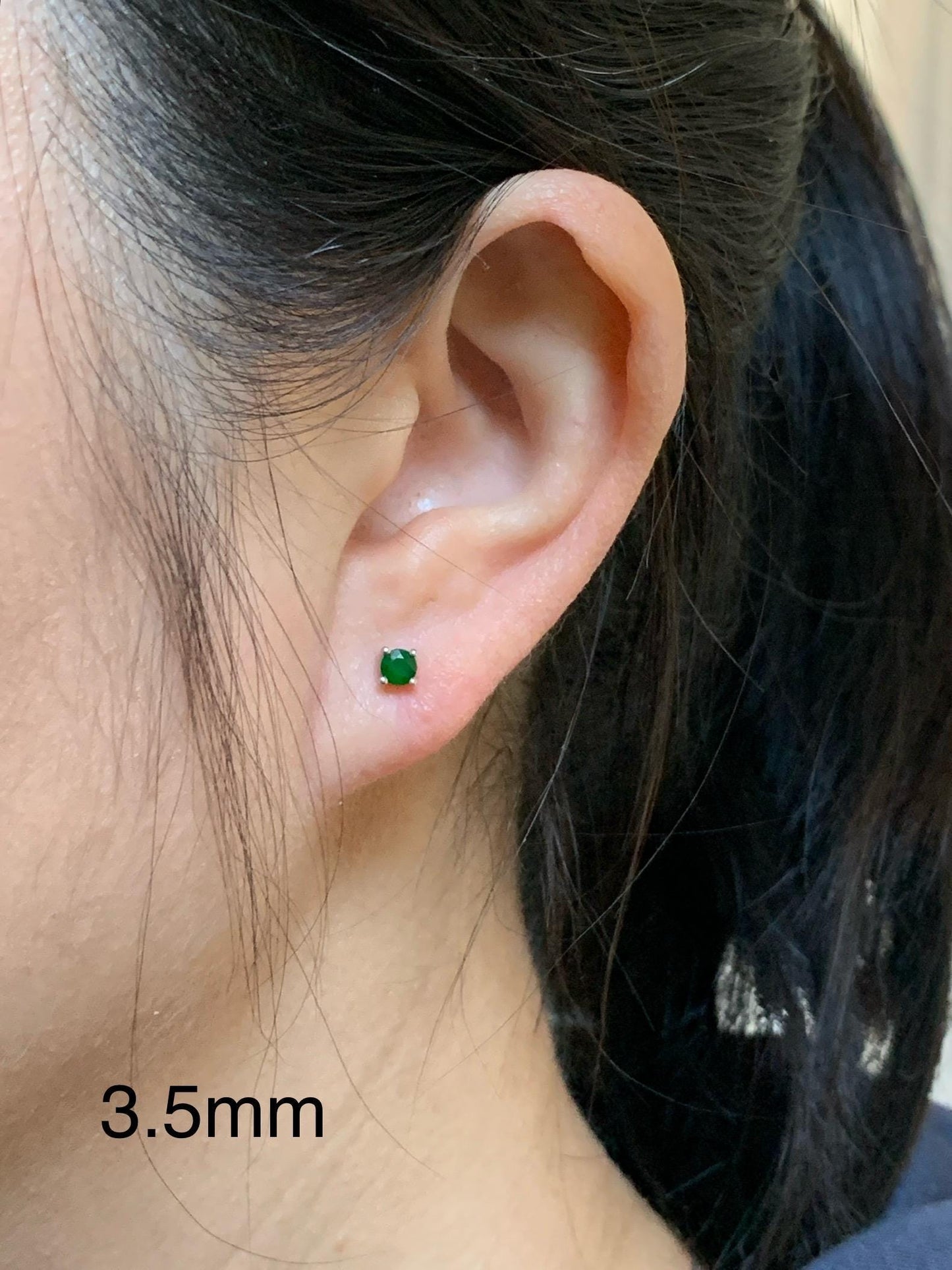 Certified Natural Guatemalan Icy Translucent Vibrant Green Jadeite Faceted Petite Stud Earrings Sterling Silver 2.9mm or 3.5mm 天然冰危绿翡翠钻石银镶耳钉