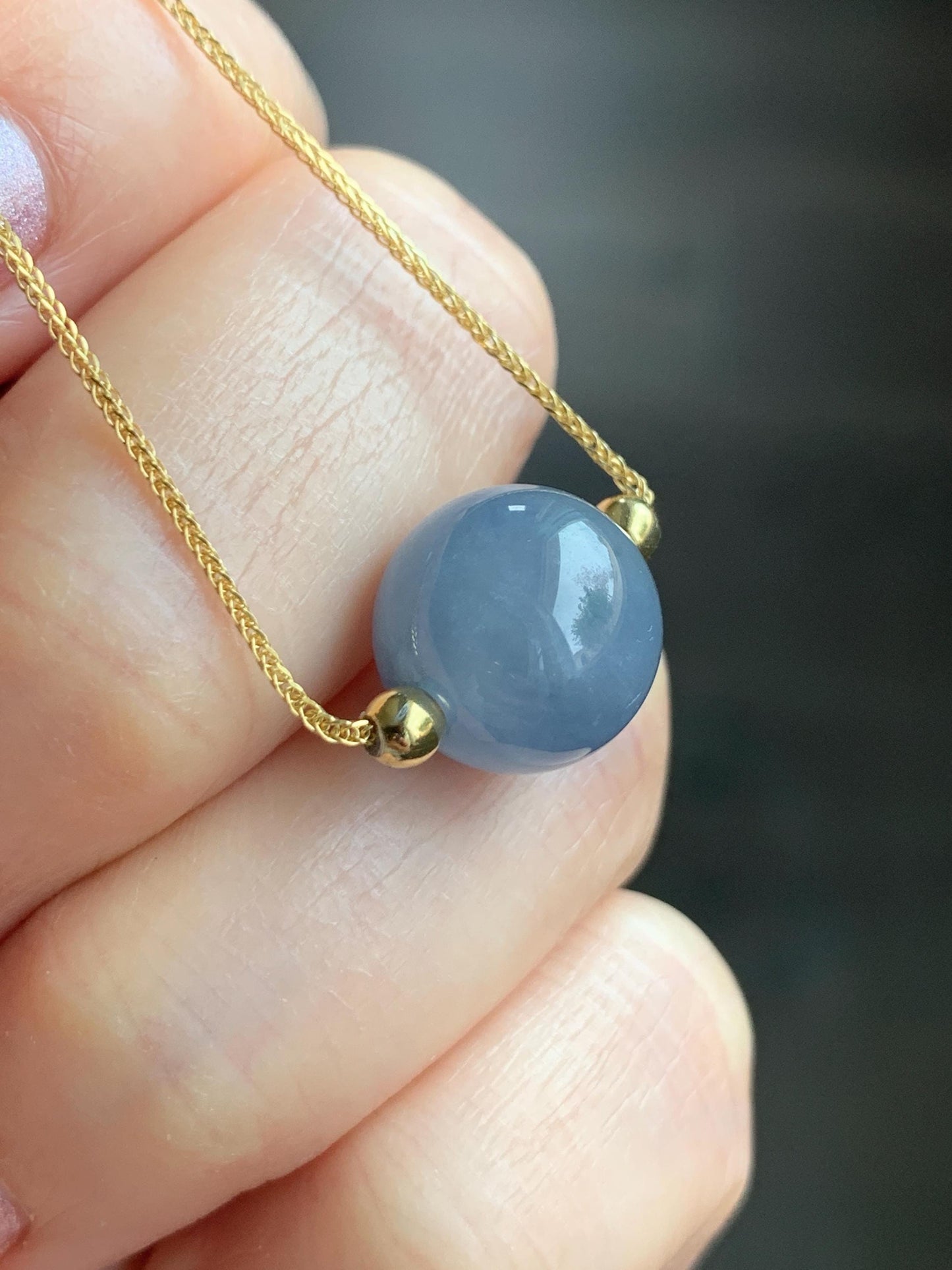 Natural Guatemalan Icy Translucent Purplish Blue Jadeite Round Bead Sphere Pendant Sterling Silver Chain 17.5” adjustable 5g 天然冰危蓝紫翡翠圆珠项链