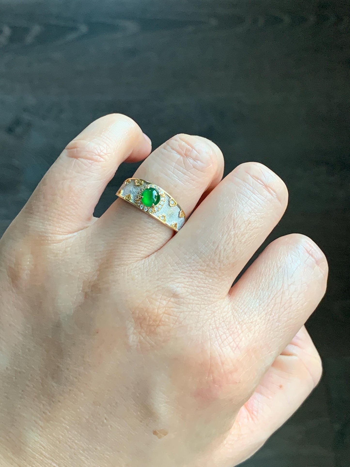 Natural Guatemalan Icy Translucent Vibrant Green Round Jadeite Band Style Ring S925 Sterling Silver Size 7 Adjustable 天然冰危绿翡翠银镶戒指 MLR120