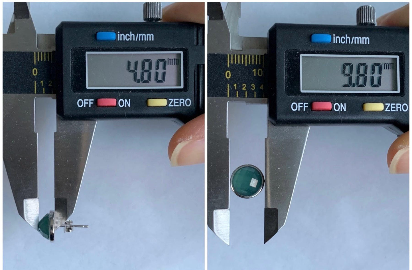 Natural Guatemalan Icy Translucent Teal Blue Jadeite Faceted Round Cabochon Stud Earrings S925 Sterling Silver 天然冰危蓝翡翠切割面银镶耳钉