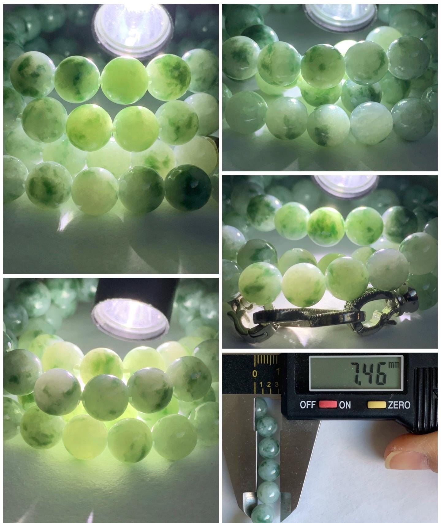Certified Natural Burmese Icy Translucent Gelatinous Light Green Marbled Jadeite Beads Beaded Necklace 7.4mm 25” 61g 天然缅甸冰胶飘花翡翠圆珠长串项链 3006
