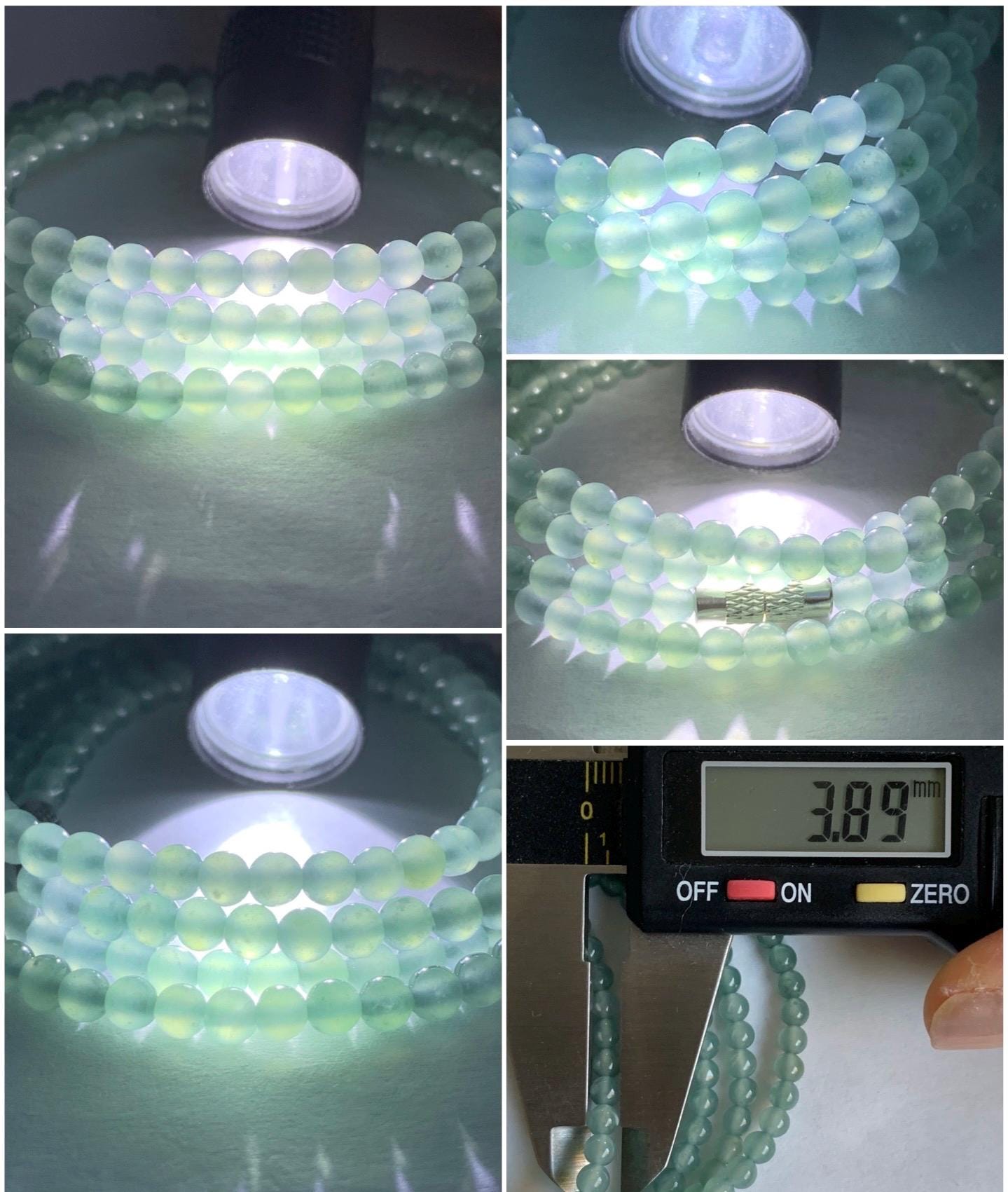Natural Guatemalan Icy Highly Translucent Gelatinous Light Teal Blue Jadeite Petite Beaded Necklace 25.76” 3.8mm 17g 天然冰危淡蓝翡翠小卡珠项链 XWZ1129