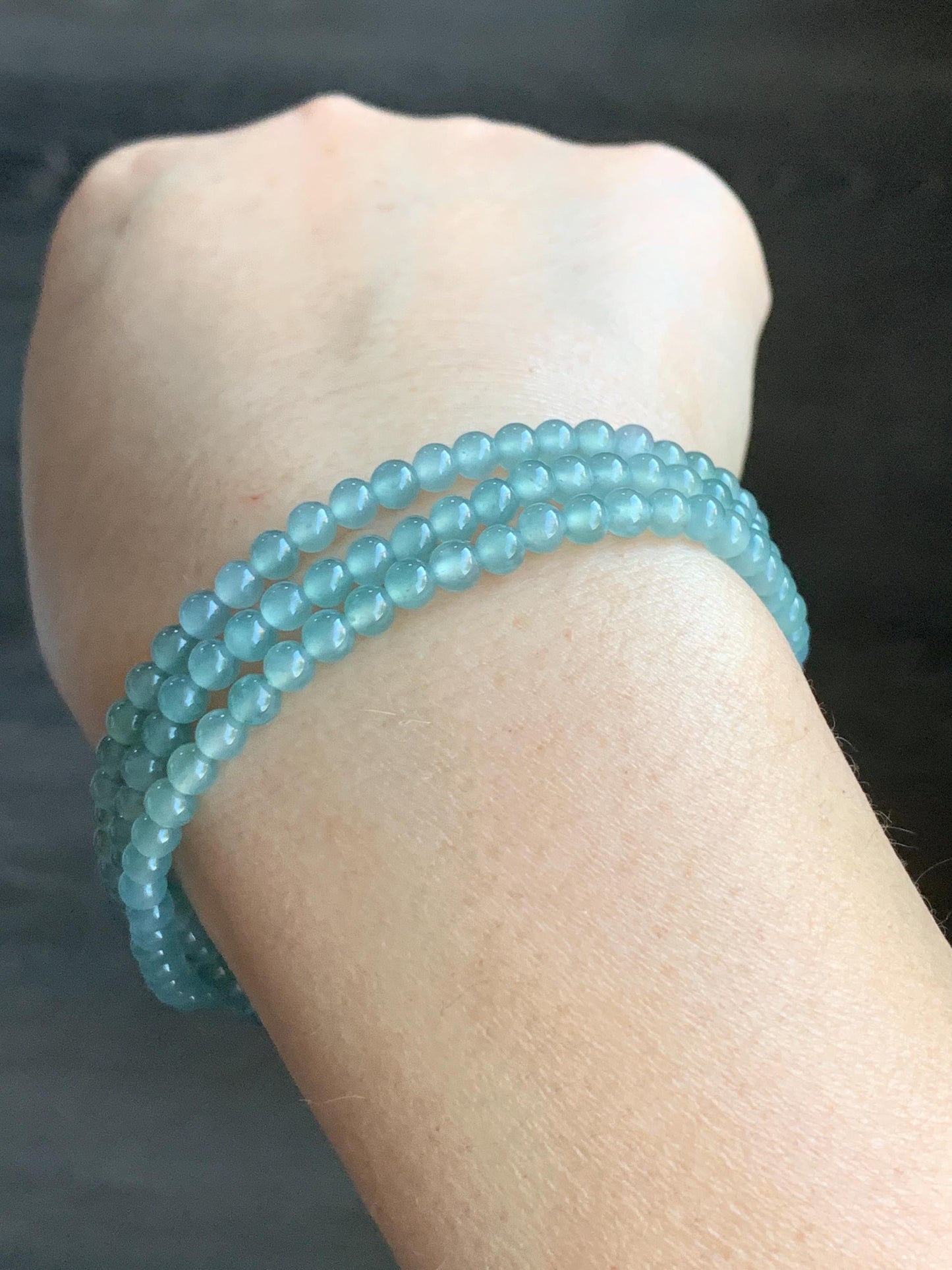 Natural Guatemalan Icy Highly Translucent Gelatinous Light Teal Blue Jadeite Petite Beaded Necklace 25.76” 3.8mm 17g 天然冰危淡蓝翡翠小卡珠项链 XWZ1129