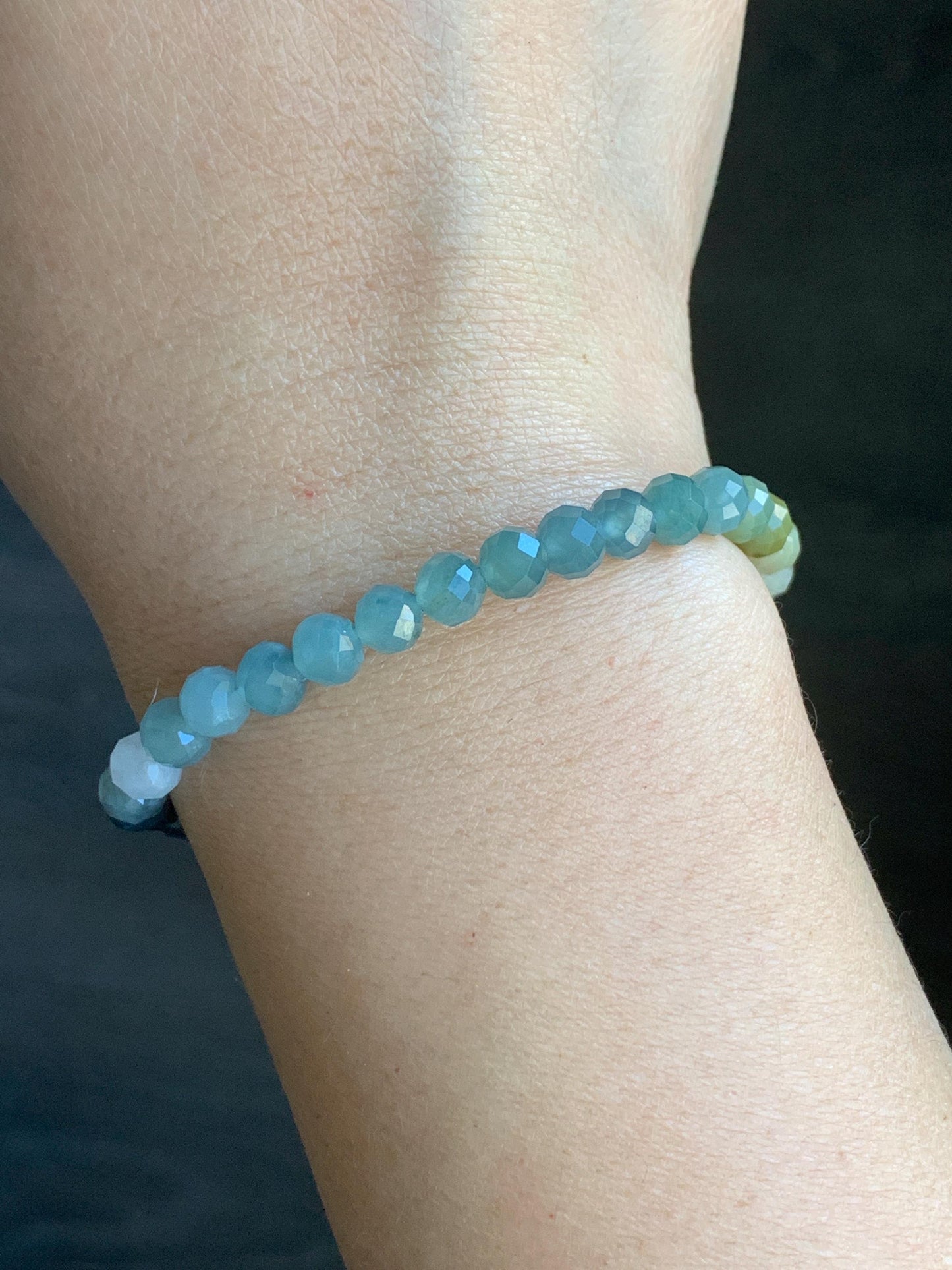 Natural Guatemalan Icy Translucent Multicolored Jadeite Faceted Round Beads Beaded Bracelet Stretchy 5.5mm 7” 8g 天然冰危多宝马色翡翠切割面圆珠手串