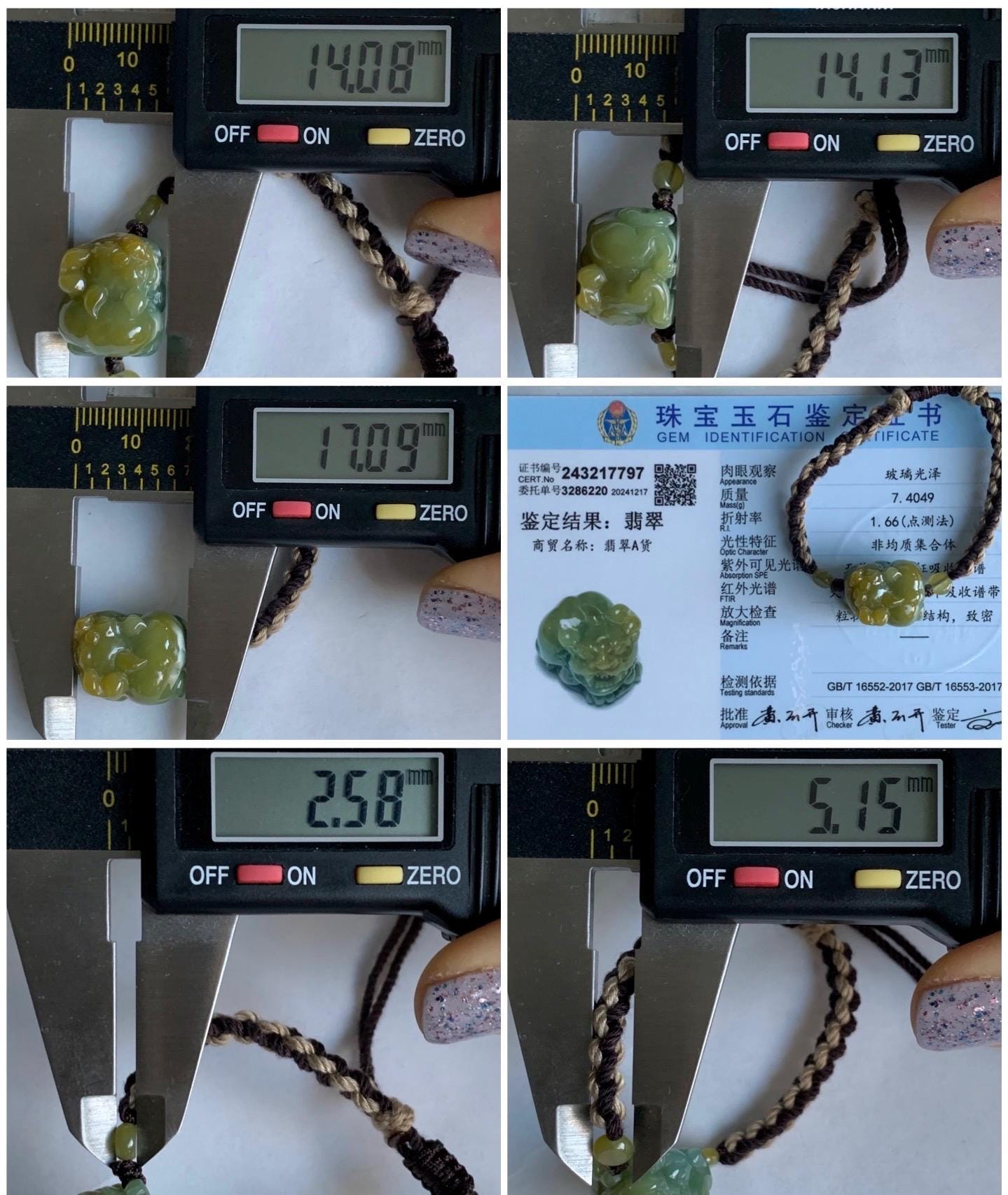 Certified Natural Guatemalan Icy Translucent Gelatinous Bright Yellow Marbled Jadeite Pixiu Rope Bracelet 5.5”-9.5” 天然冰胶危黄蓝翡翠貔貅手绳 7797