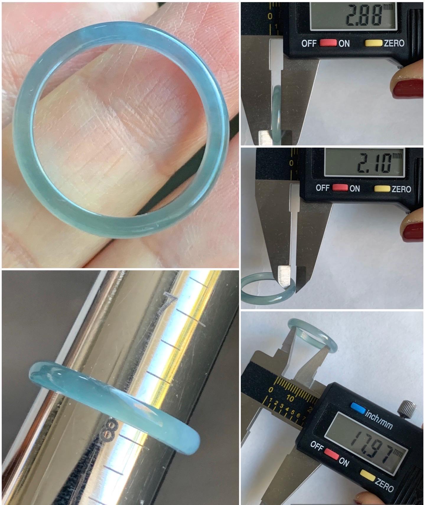 Stunning Natural Guatemalan Icy Highly Translucent Light Purplish Blue Jadeite Band Ring Size 7.75 天然冰危起冰起光淡蓝紫翡翠戒圈 XQ124D