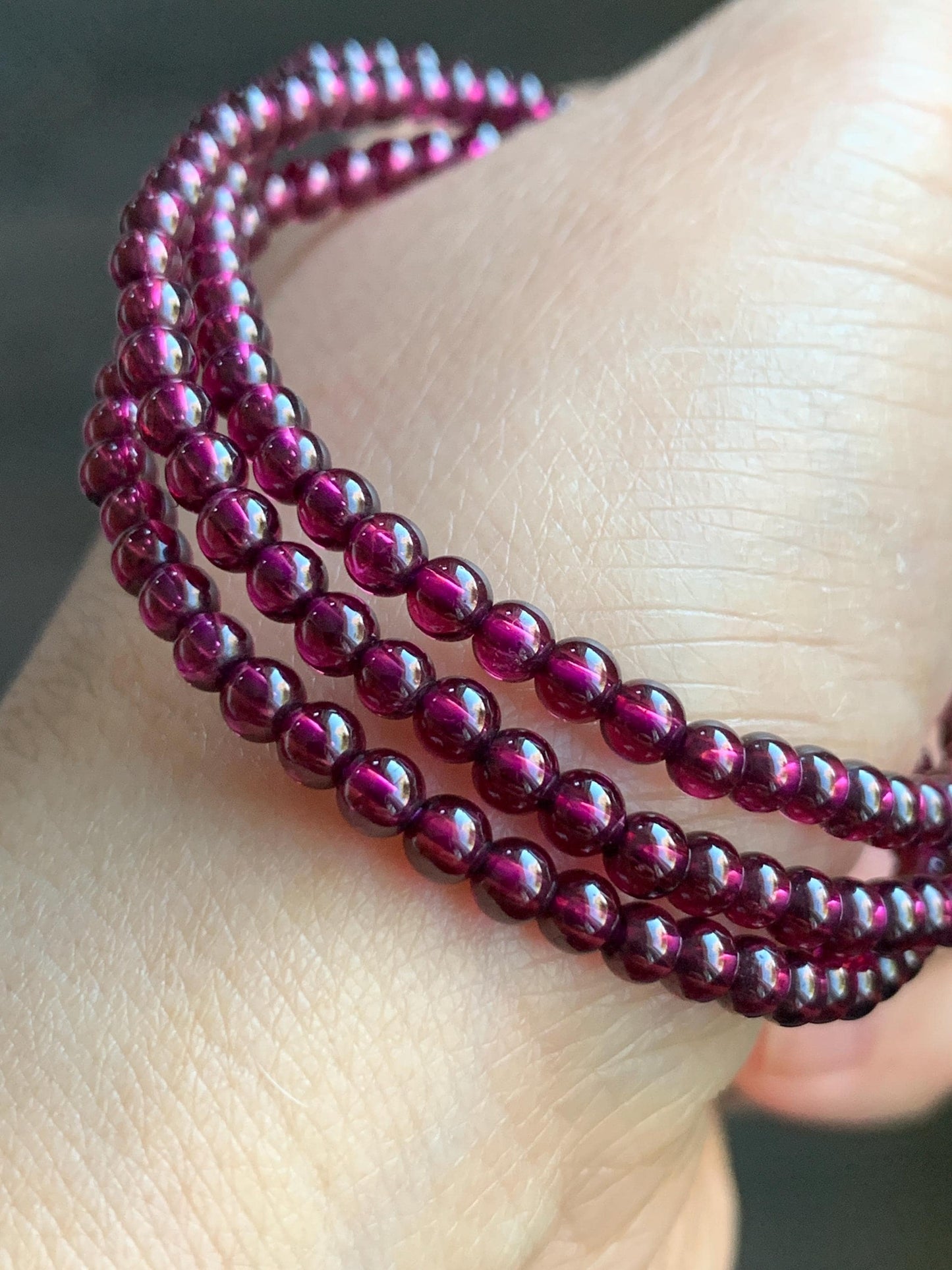 Certified Natural Icy Highly Translucent Deep Raspberry Purple Rhodolite Garnet Beads Layered Beaded Bracelets 3.5mm 天然冰透起光紫牙乌石榴石手串 4178