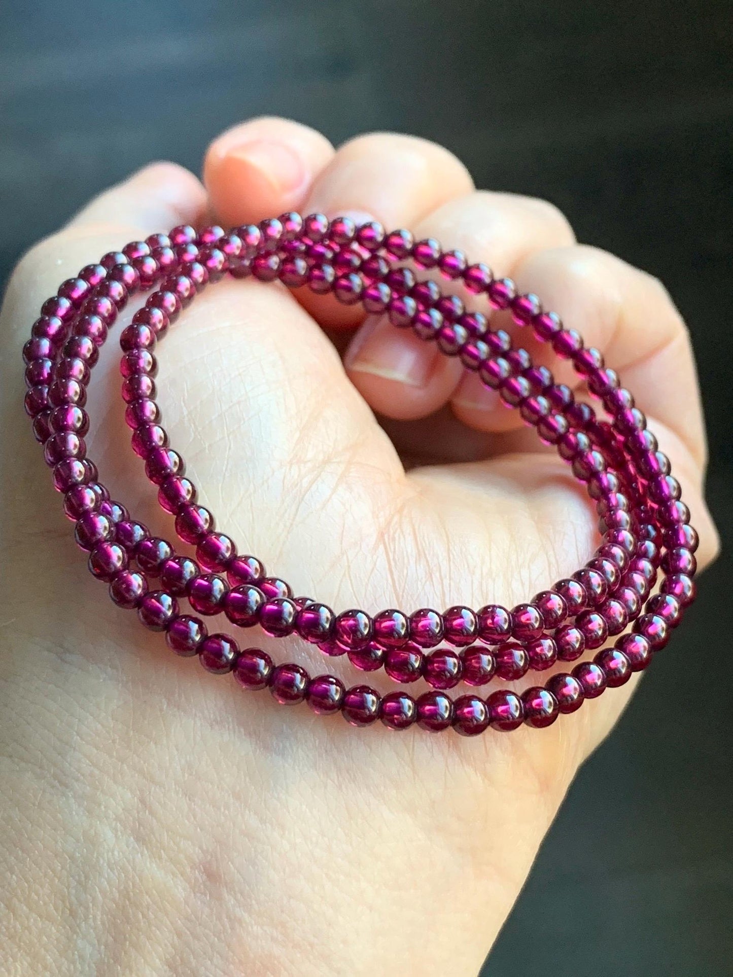 Certified Natural Icy Highly Translucent Deep Raspberry Purple Rhodolite Garnet Beads Layered Beaded Bracelets 3.5mm 天然冰透起光紫牙乌石榴石手串 4178