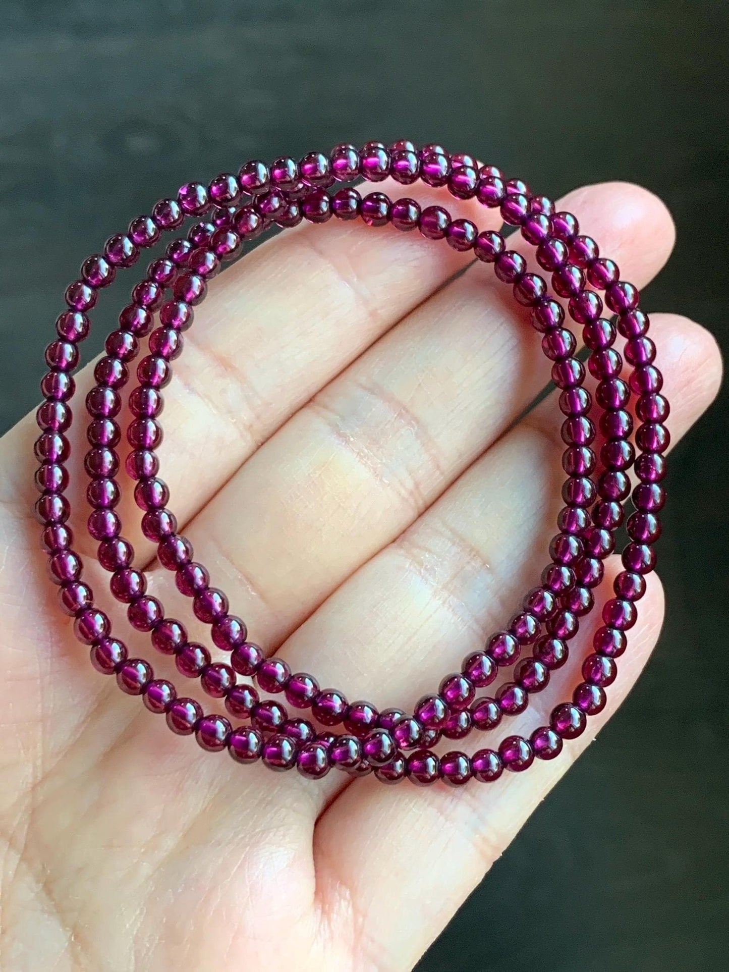 Certified Natural Icy Highly Translucent Deep Raspberry Purple Rhodolite Garnet Beads Layered Beaded Bracelets 3.5mm 天然冰透起光紫牙乌石榴石手串 4178
