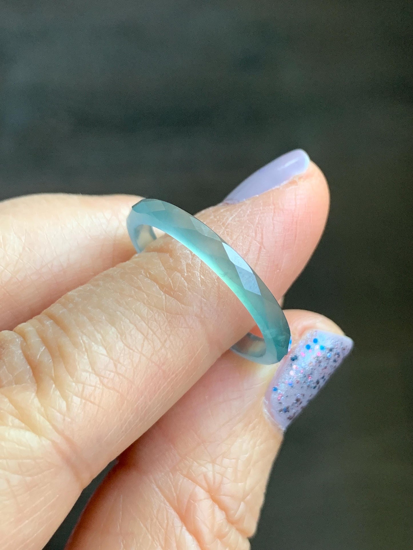 Natural Guatemalan Icy Highly Translucent Gelatinous Light Teal Blue Jadeite Diamond Faceted Slim Band Ring Size 9 天然冰危浅蓝起光翡翠切割面戒圈 ZQB1