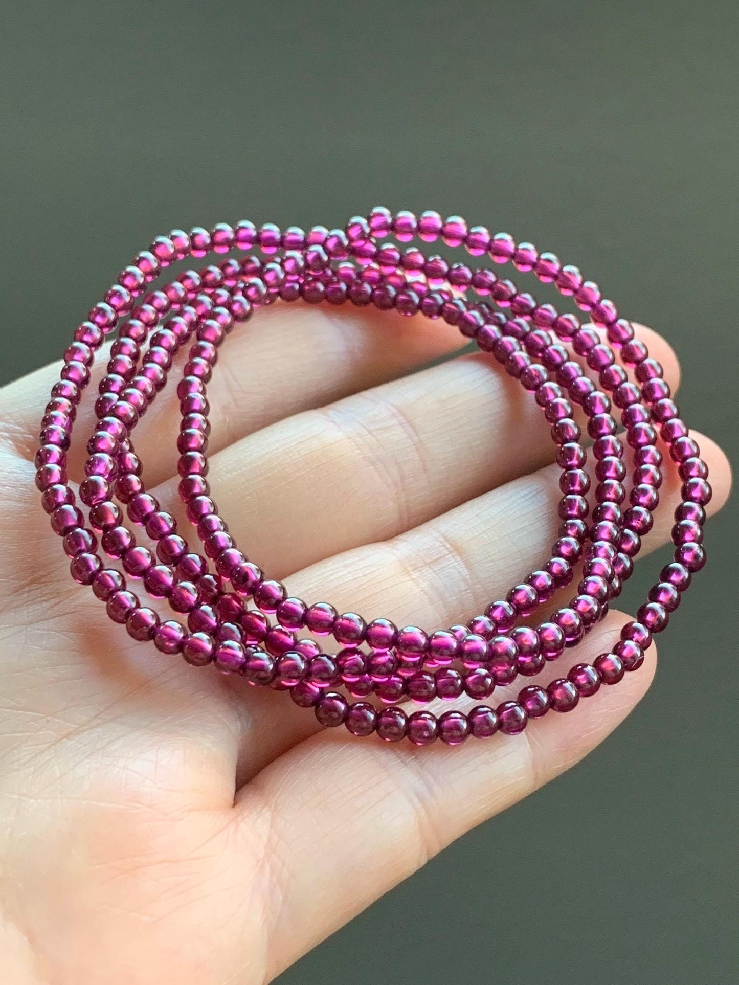 Natural Icy Highly Translucent Intense Raspberry Purple Rhodolite Garnet Petite Beads Layered Beaded Bracelets 天然冰透起光紫牙乌石榴石手串