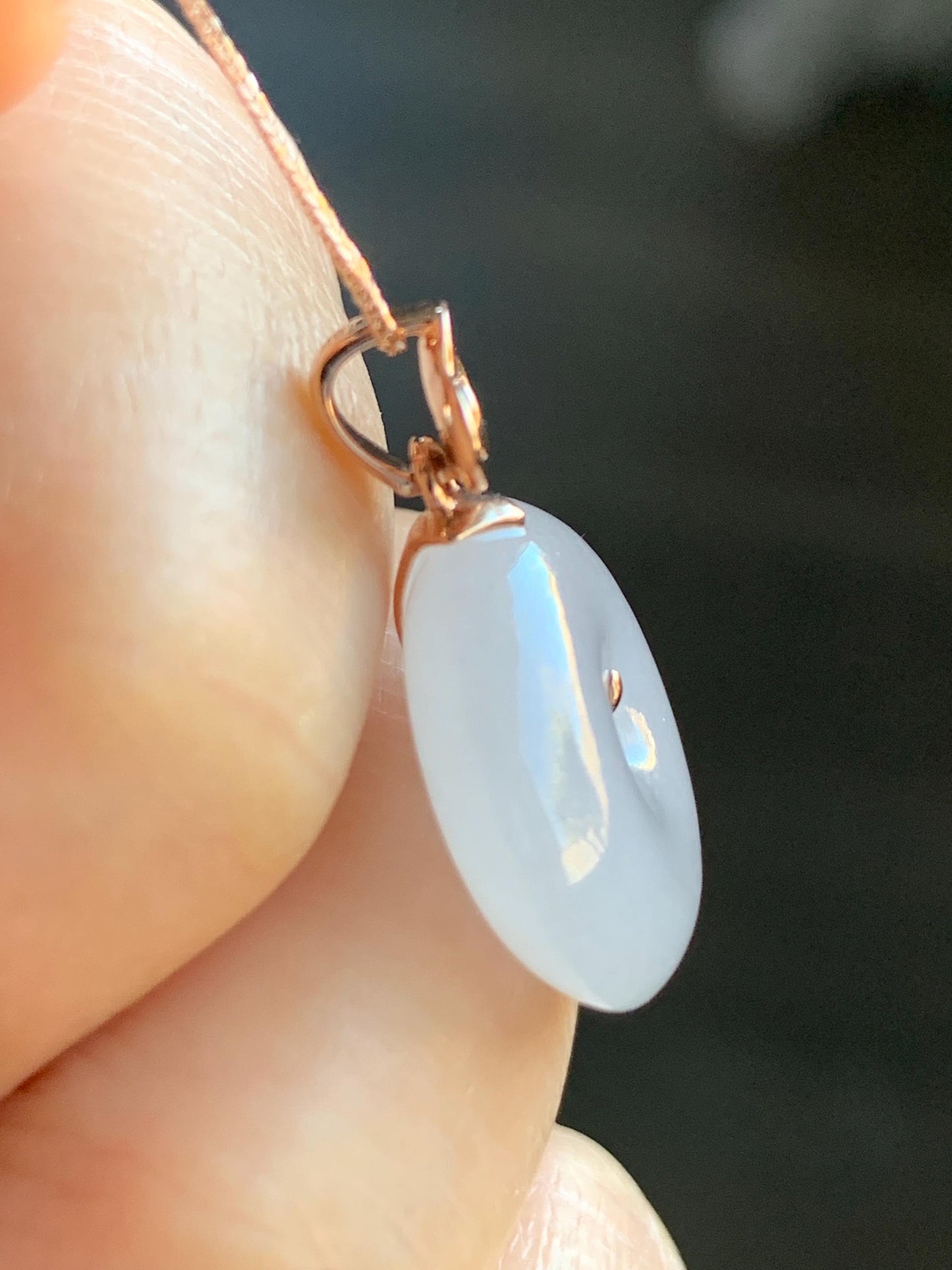 Certified Natural Burmese Icy Translucent Gelatinous White Jadeite Ping An Kou Donut Pendant 18K Rose Gold 4g 天然缅甸冰胶白色粉底翡翠平安扣玫瑰金镶嵌吊坠 7425