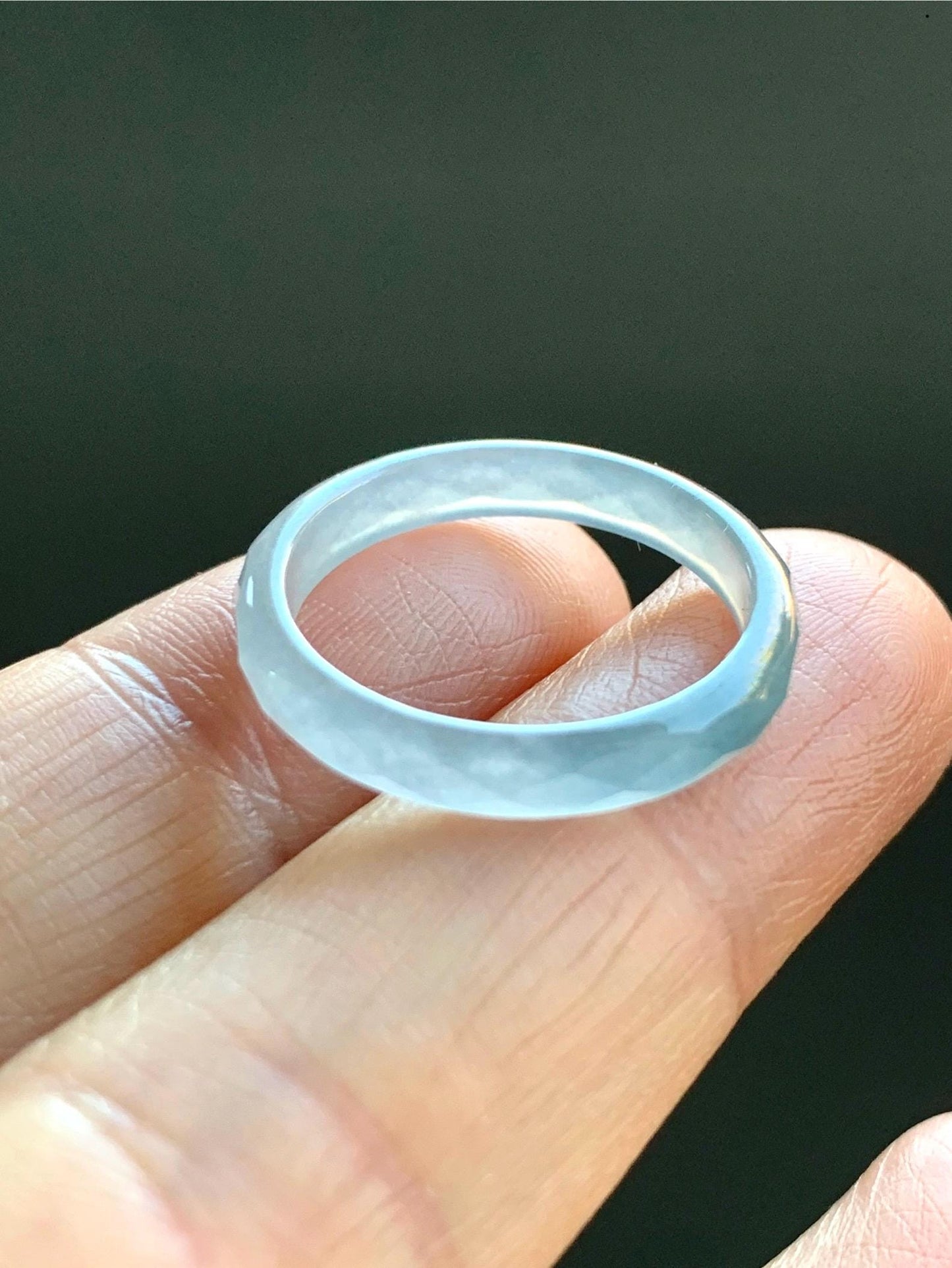 Natural Guatemalan Icy Highly Translucent Gelatinous Pale Blue Jadeite Diamond Faceted Slim Band Ring Size 7.75 US 天然冰危浅蓝起光翡翠切割面戒圈 ZQB8