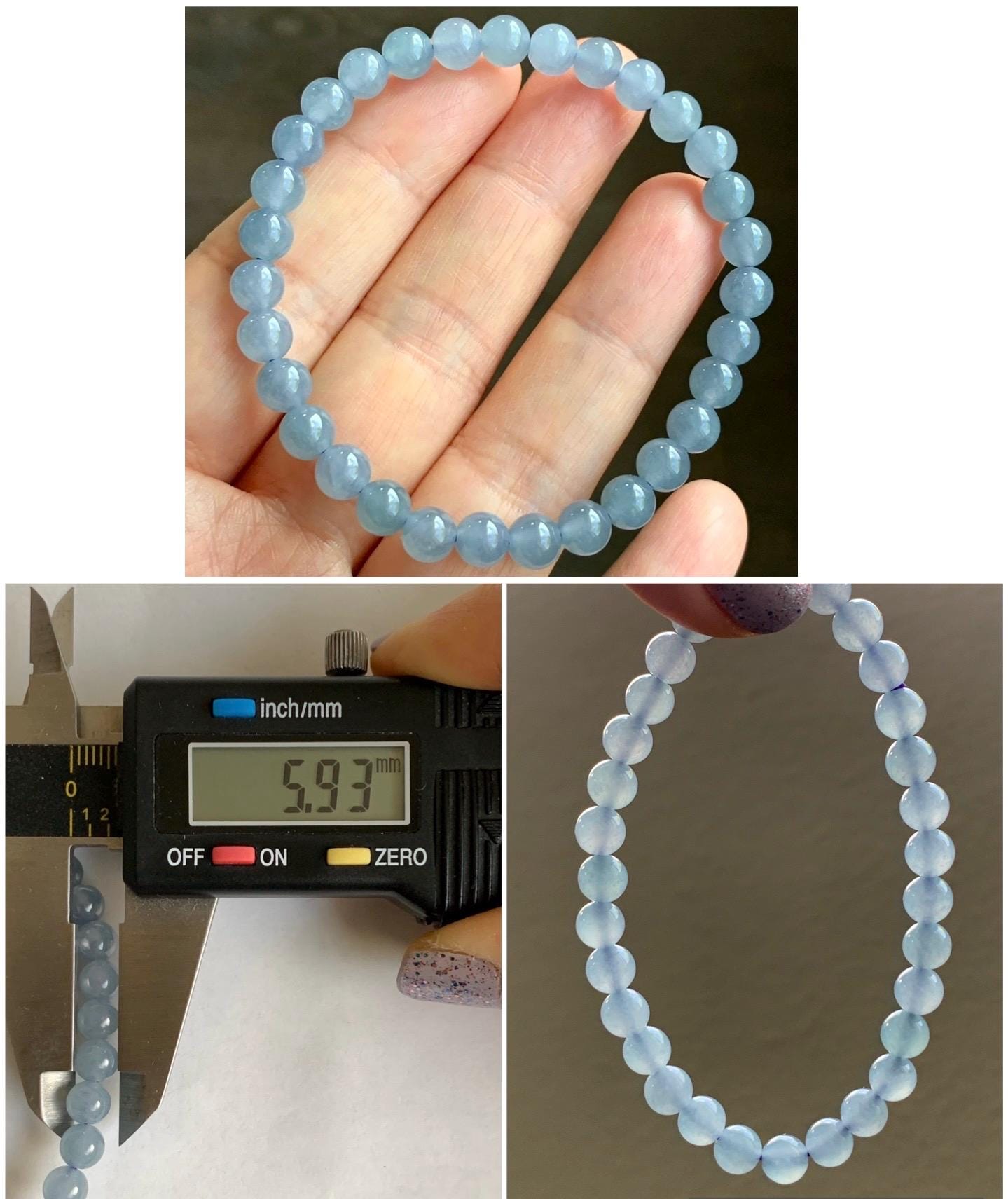 Natural Guatemalan Icy Translucent Light Blue w/ Purple Undertone Jadeite Small Beads Beaded Bracelet 5.9mm 6.75” 11g 天然冰危蓝紫翡翠圆珠手串 XLZ338