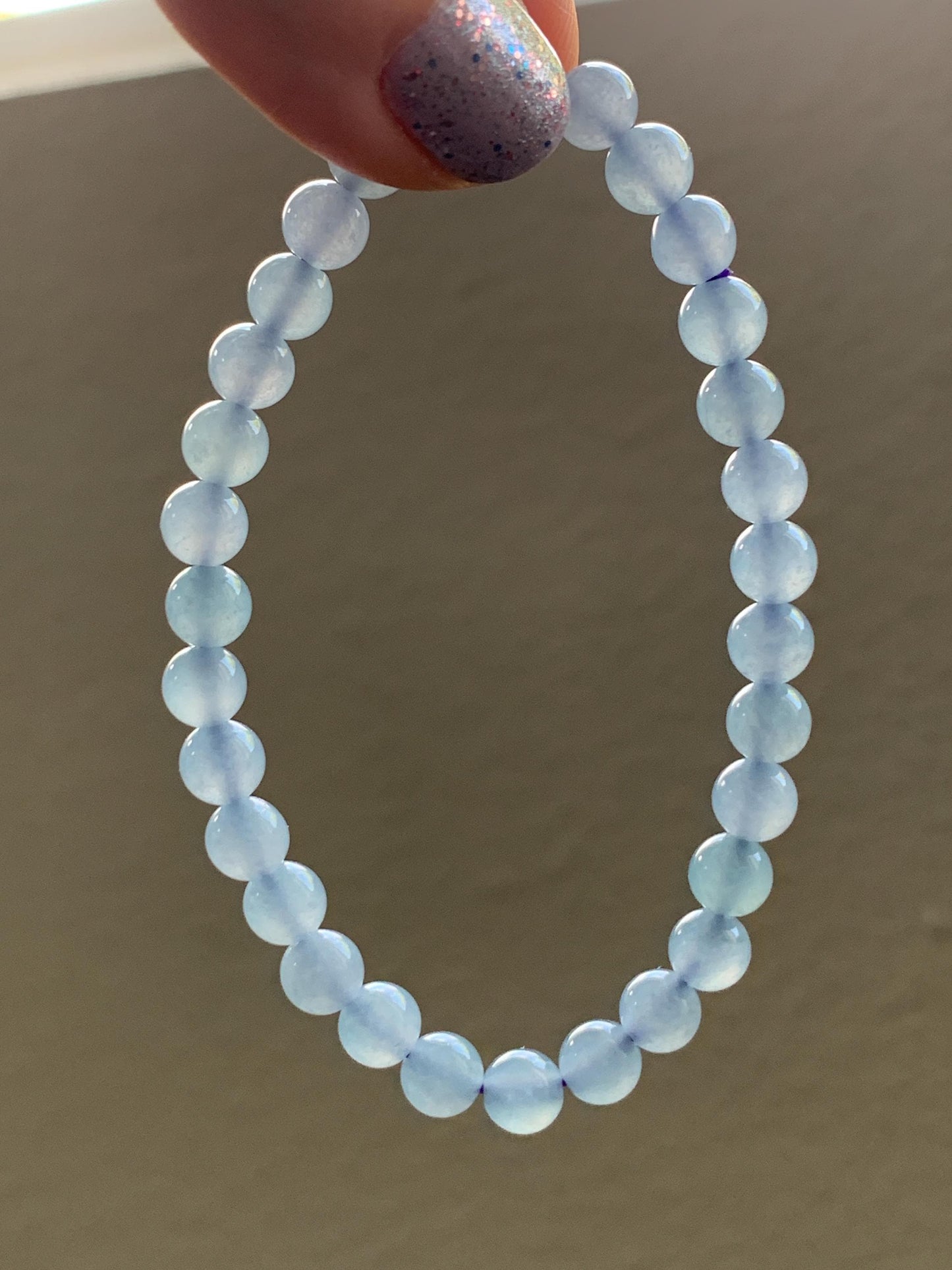 Natural Guatemalan Icy Translucent Light Blue w/ Purple Undertone Jadeite Small Beads Beaded Bracelet 5.9mm 6.75” 11g 天然冰危蓝紫翡翠圆珠手串 XLZ338