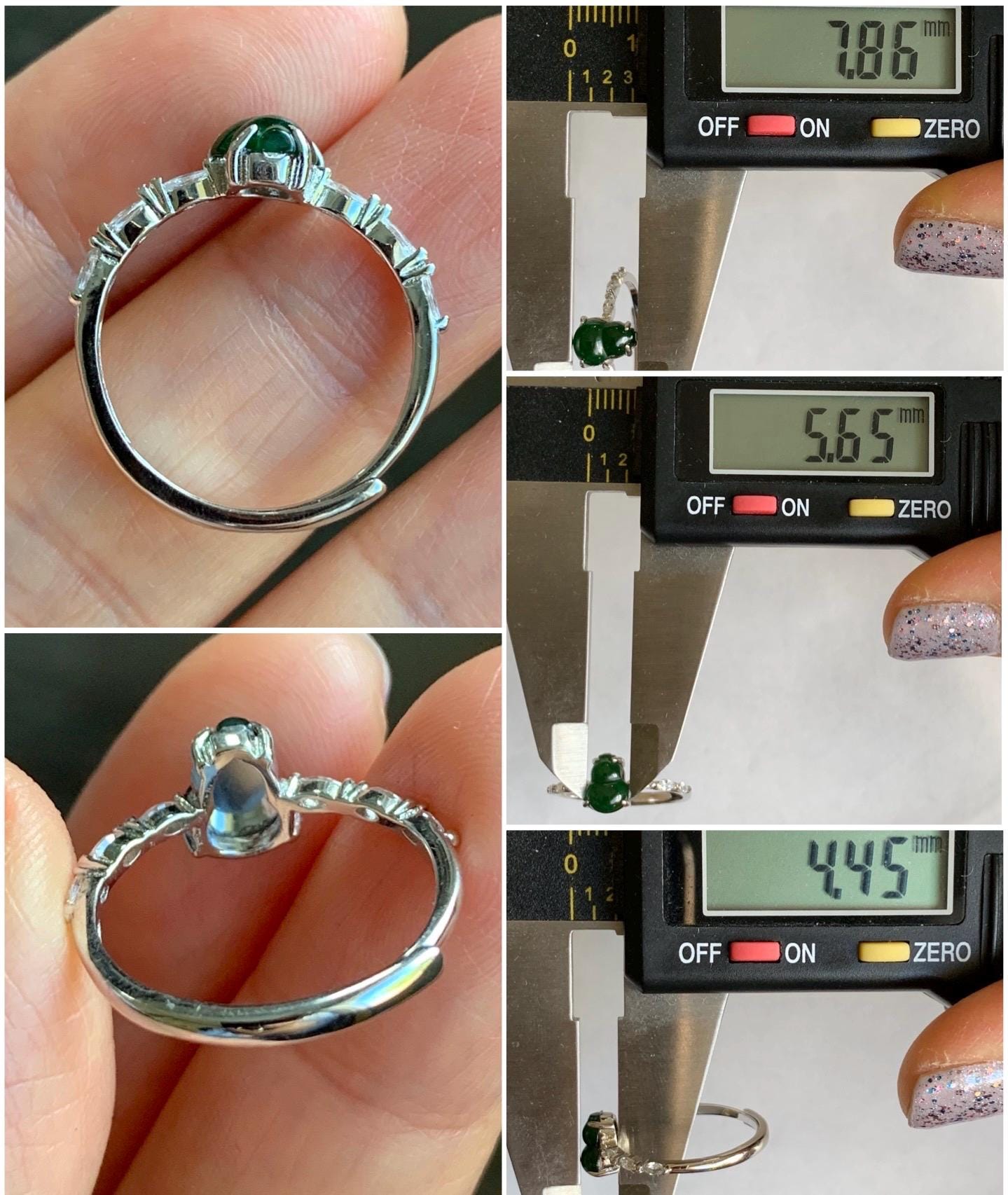 Natural Grade A Icy Translucent Green Jadeite Gourd Hulu Solitaire Ring Sterling Silver Size Adjustable 天然冰危绿翡翠葫芦蛋面银镶戒指 HL50