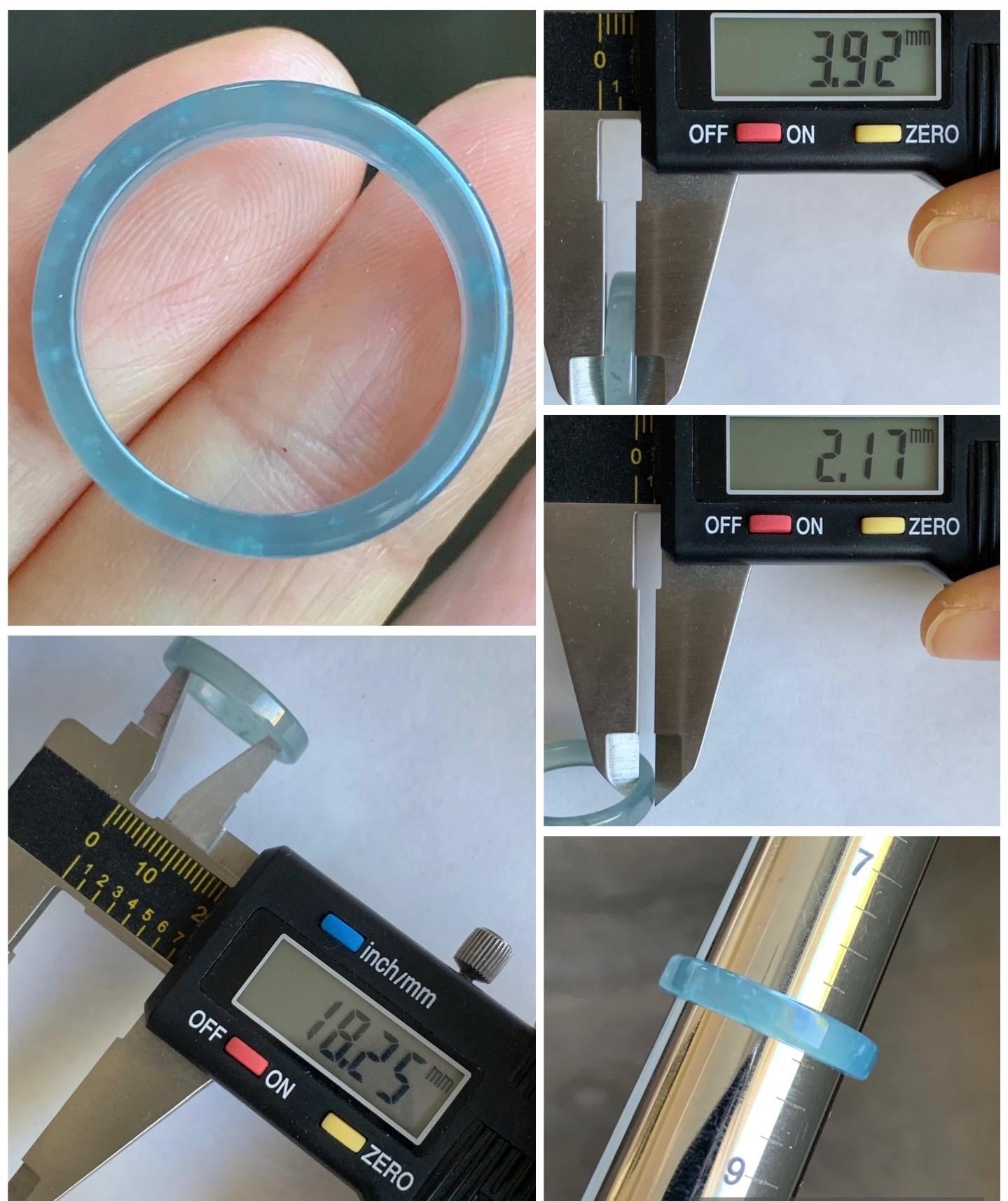 Natural Grade A Icy Highly Translucent Teal Blue Jadeite Square Edged Band Ring Size 8 US 天然冰危蓝起光翡翠角戒戒圈 LJJ70-1