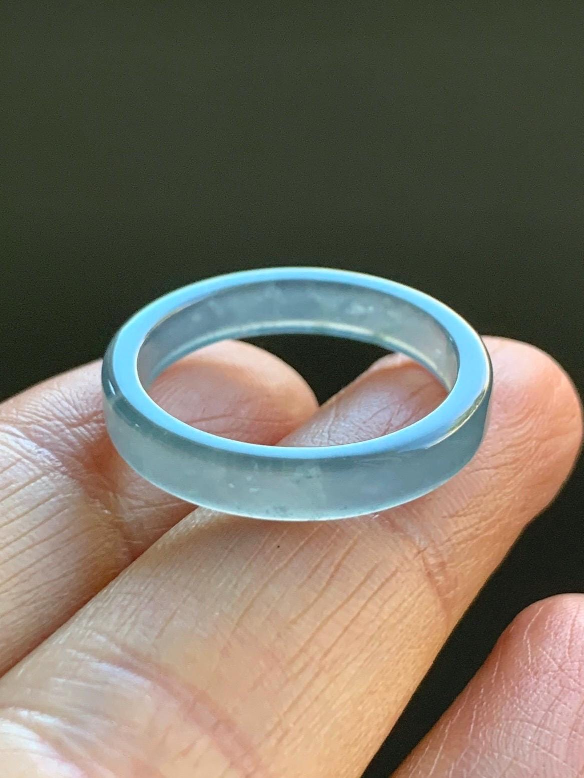 Natural Grade A Icy Highly Translucent Teal Blue Jadeite Square Edged Band Ring Size 8 US 天然冰危蓝起光翡翠角戒戒圈 LJJ70-1