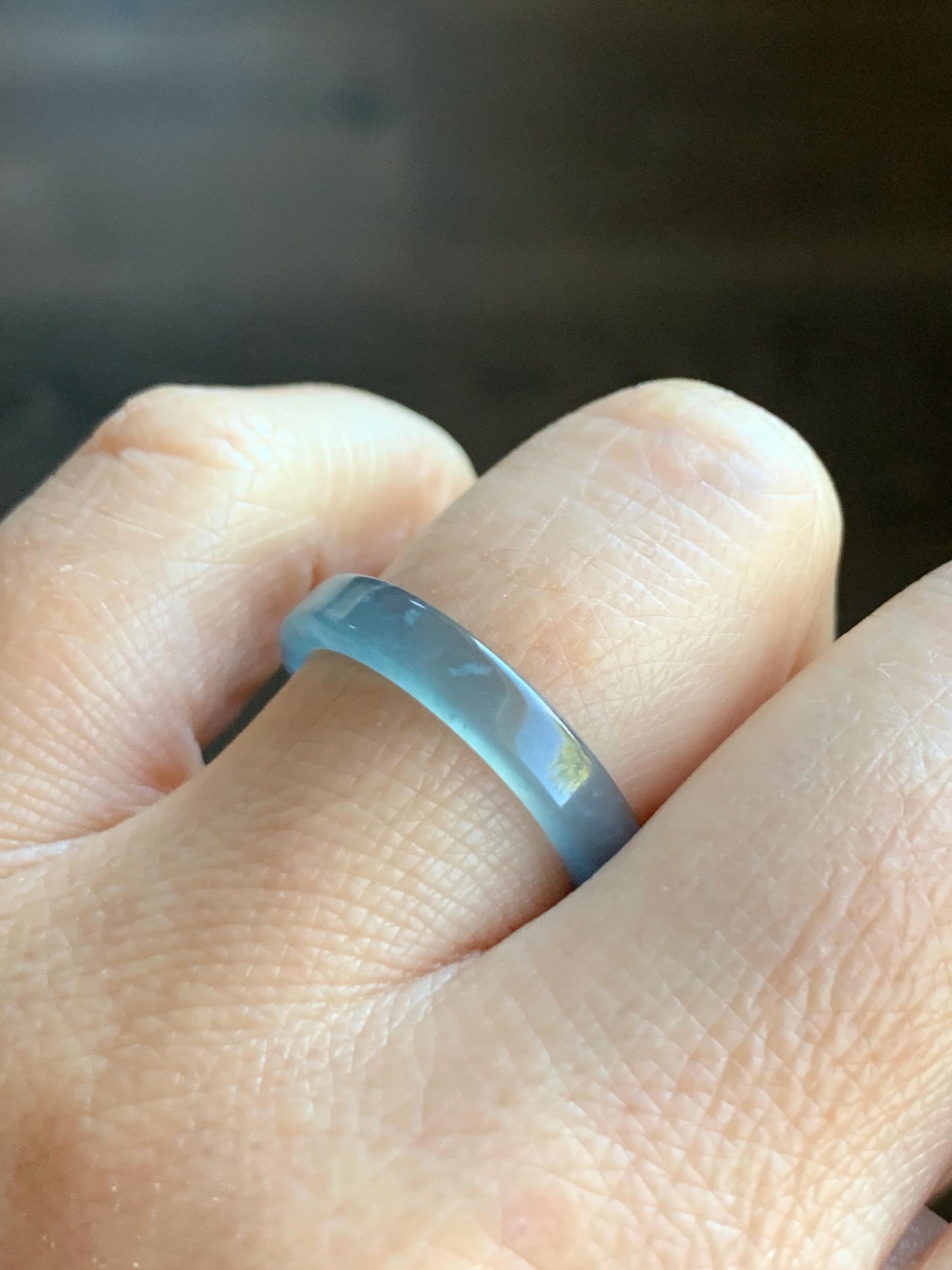 Natural Grade A Icy Highly Translucent Teal Blue Jadeite Square Edged Band Ring Size 8 US 天然冰危蓝起光翡翠角戒戒圈 LJJ70-1