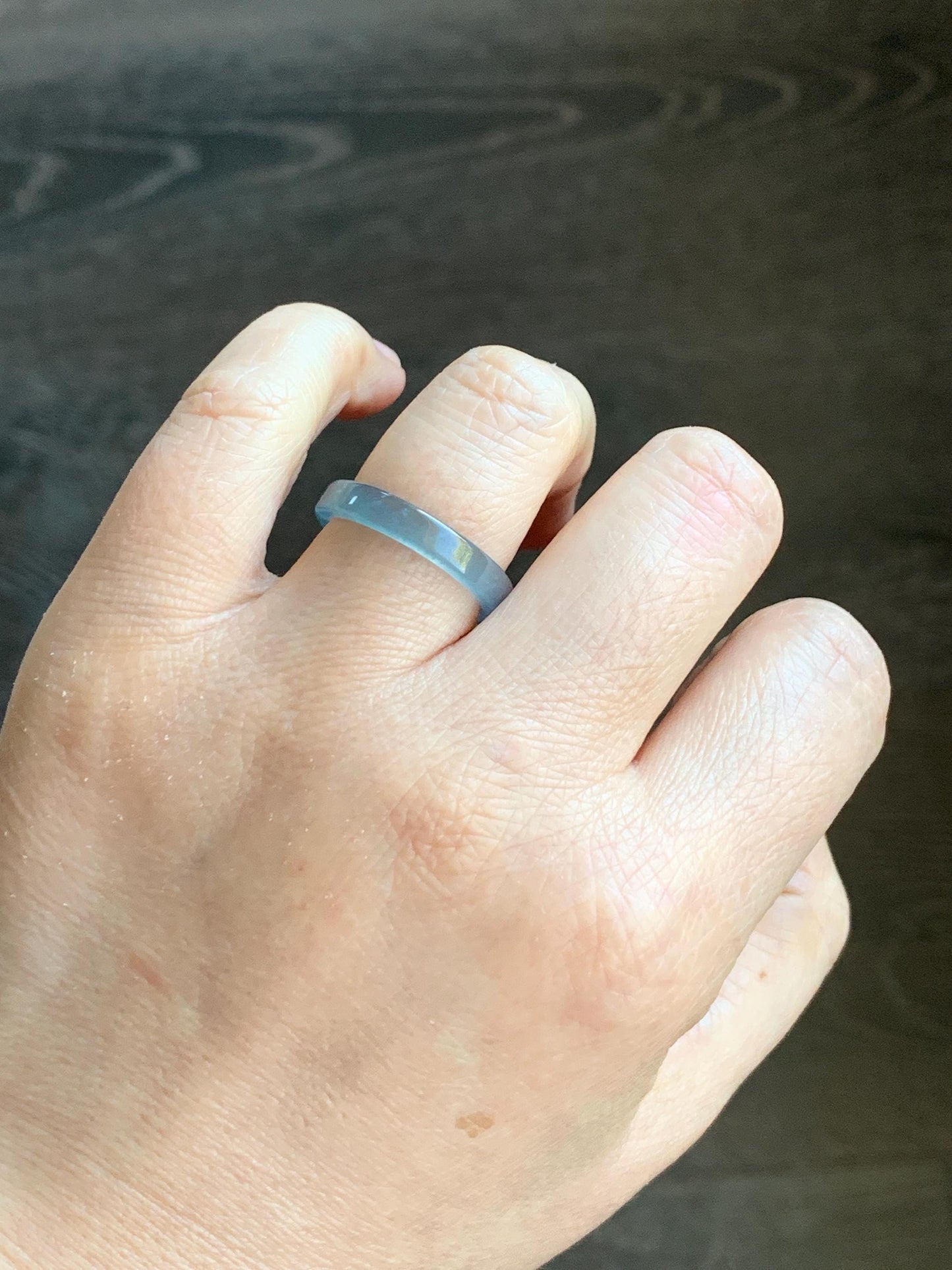 Natural Grade A Icy Highly Translucent Teal Blue Jadeite Square Edged Band Ring Size 8 US 天然冰危蓝起光翡翠角戒戒圈 LJJ70-1