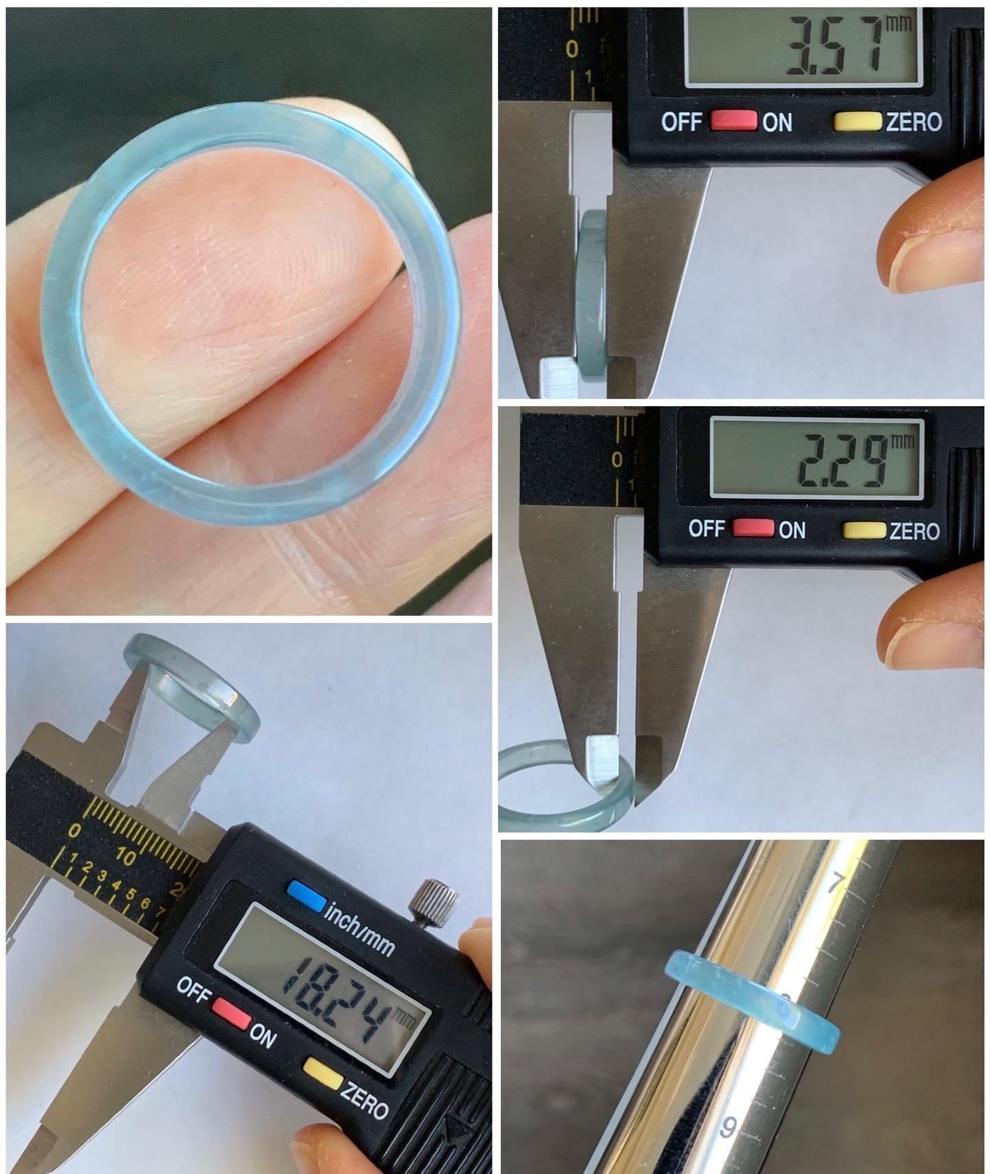 Natural Grade A Icy Highly Translucent Light Blue Jadeite Square Edged Band Ring Size 8 US 天然冰危浅蓝起光翡翠角戒戒圈 LJJ70-2