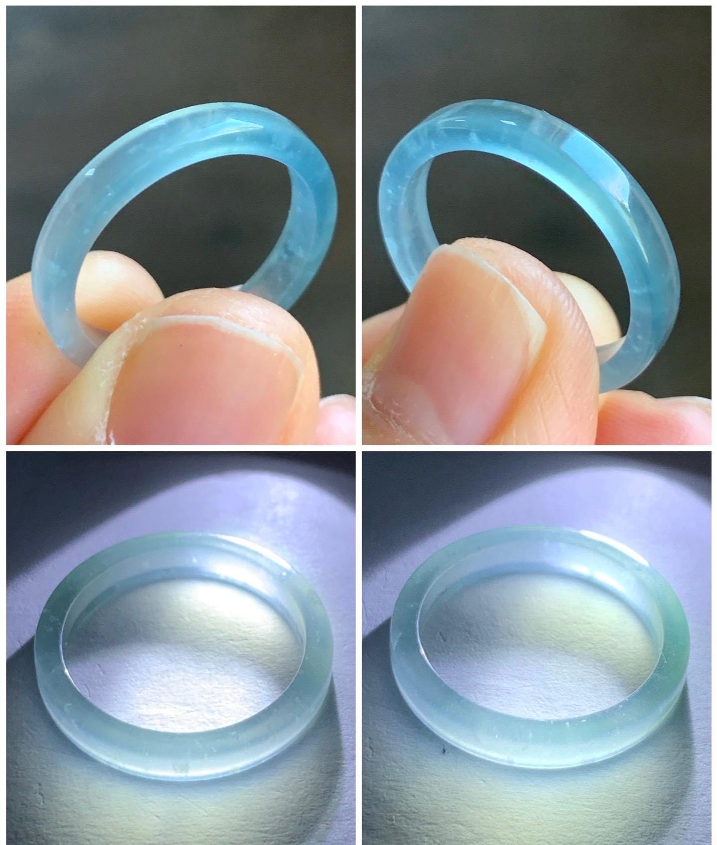 Natural Grade A Icy Highly Translucent Light Blue Jadeite Square Edged Band Ring Size 8 US 天然冰危浅蓝起光翡翠角戒戒圈 LJJ70-2