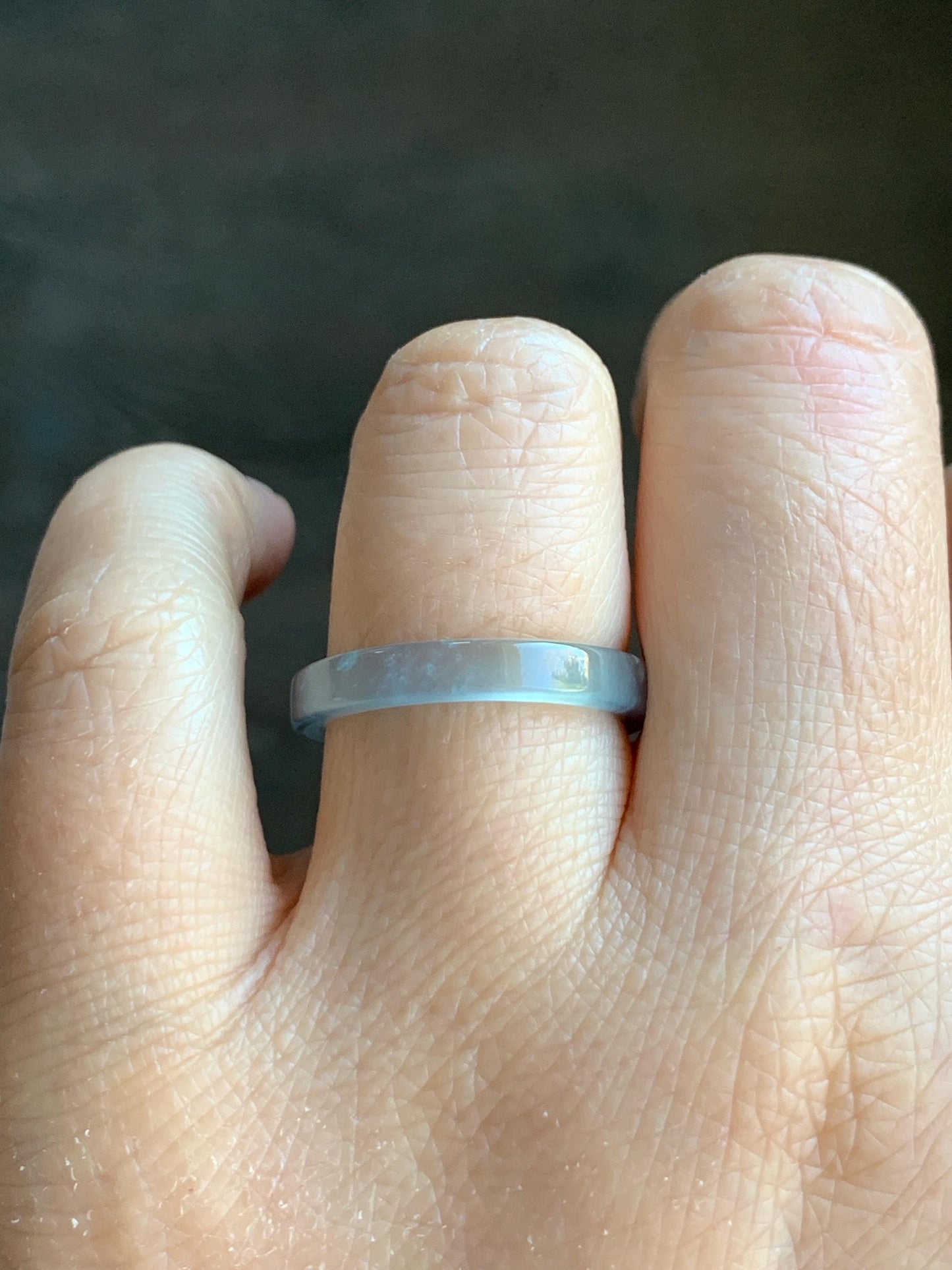 Natural Grade A Icy Highly Translucent Light Blue Jadeite Square Edged Band Ring Size 8 US 天然冰危浅蓝起光翡翠角戒戒圈 LJJ70-2