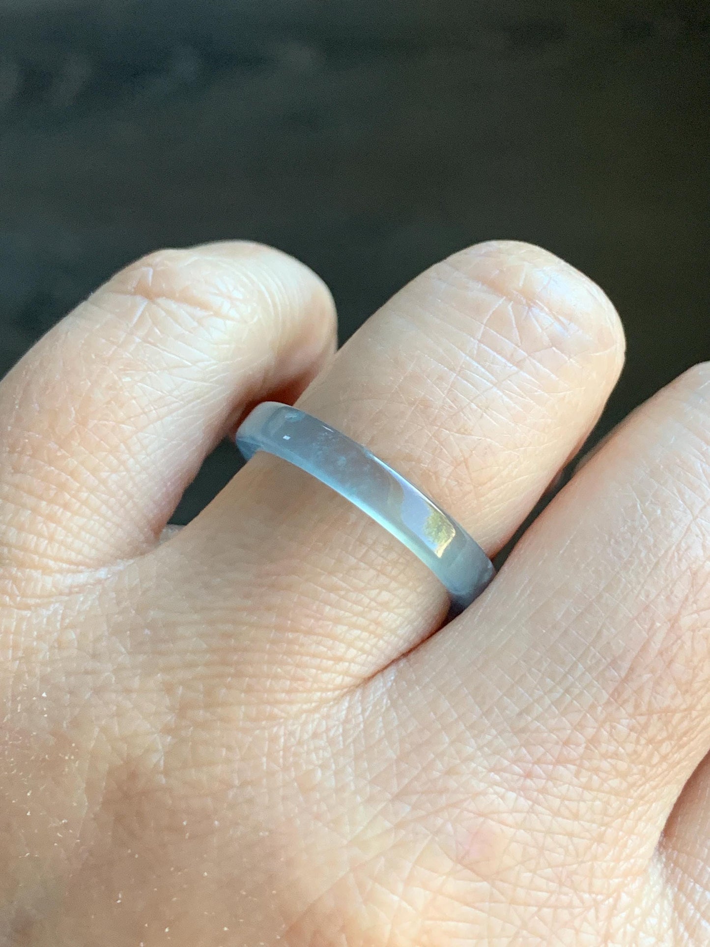 Natural Grade A Icy Highly Translucent Light Blue Jadeite Square Edged Band Ring Size 8 US 天然冰危浅蓝起光翡翠角戒戒圈 LJJ70-2