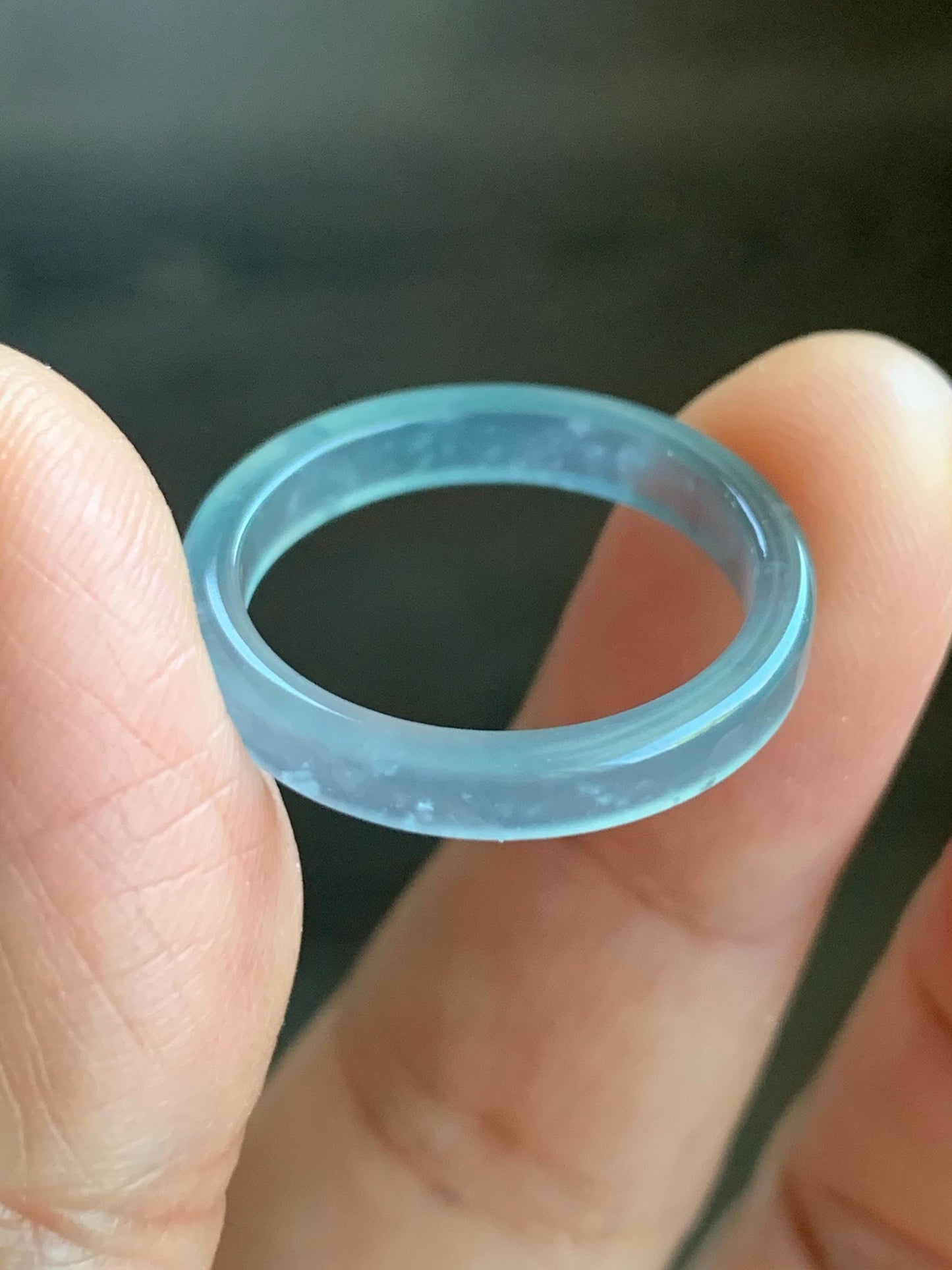 Natural Grade A Icy Highly Translucent Light Blue Jadeite Square Edged Band Ring Size 8 US 天然冰危浅蓝起光翡翠角戒戒圈 LJJ70-2