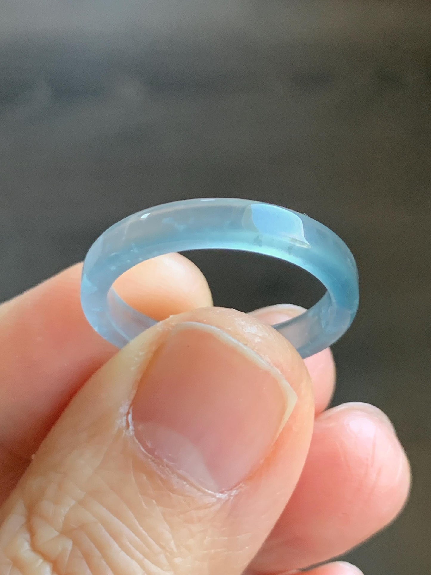 Natural Grade A Icy Highly Translucent Light Blue Jadeite Square Edged Band Ring Size 8 US 天然冰危浅蓝起光翡翠角戒戒圈 LJJ70-2