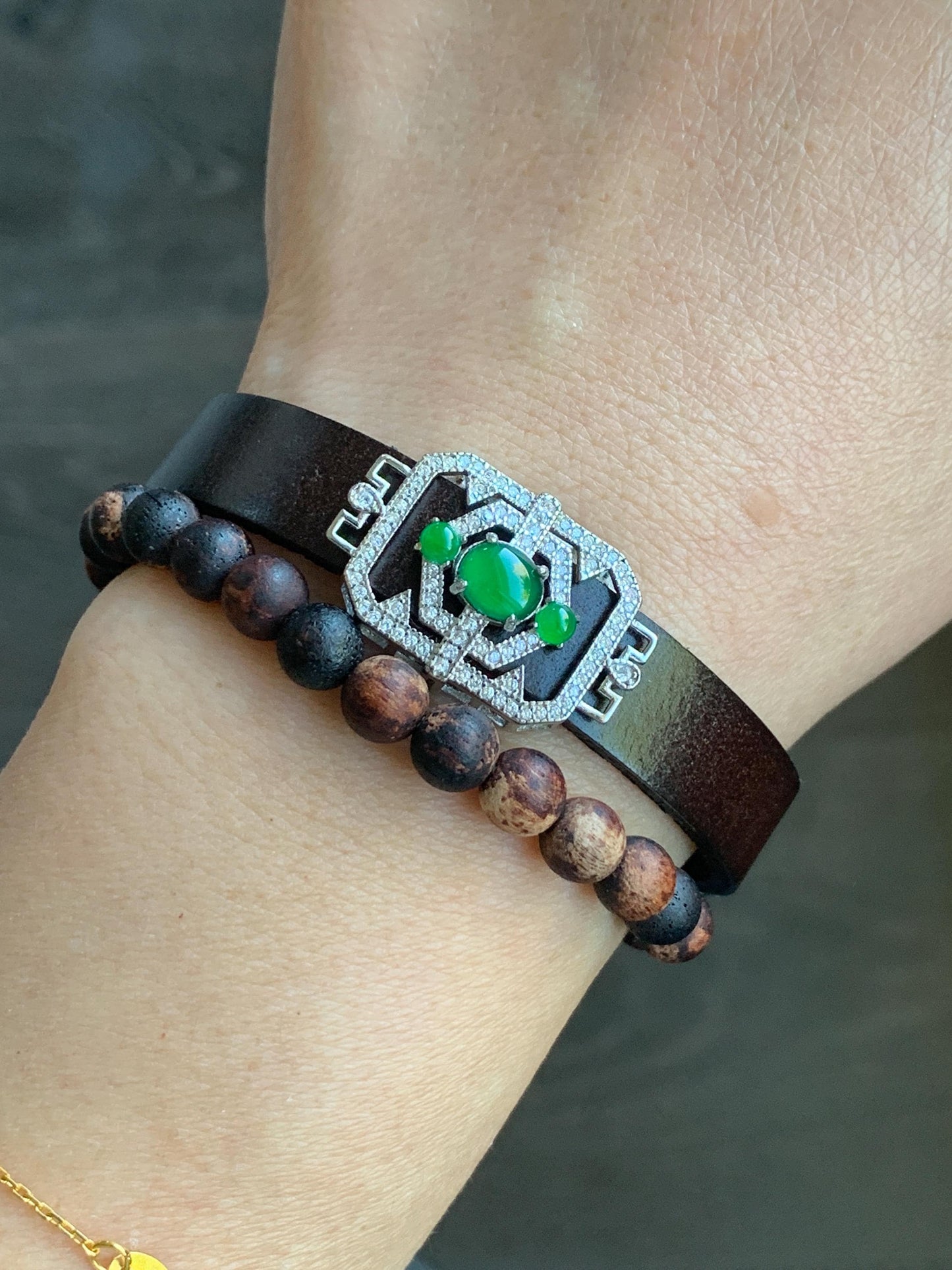Natural Guatemalan Icy Translucent Vibrant Green Jadeite Buckle Bracelet Sterling Silver Adjustable 6”-8” 天然冰危绿翡翠银镶手牌手表镯