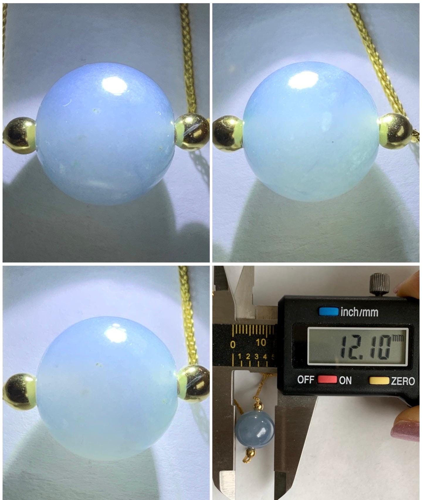 Natural Guatemalan Icy Translucent Purplish Blue Jadeite Round Bead Sphere Pendant Sterling Silver Chain 17.5” adjustable 5g 天然冰危蓝紫翡翠圆珠项链