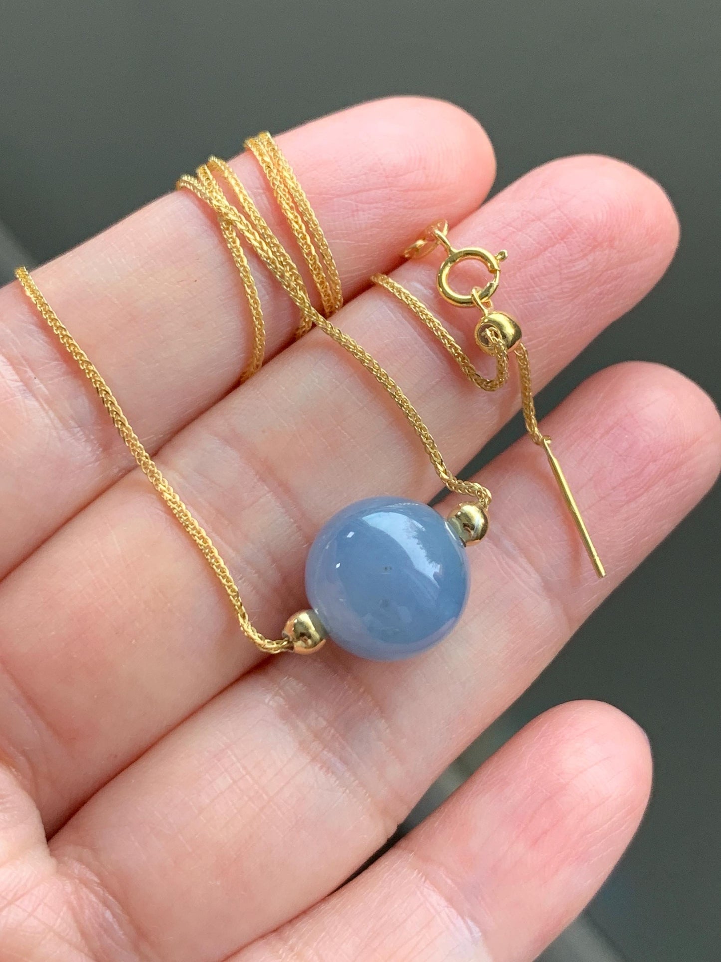Natural Guatemalan Icy Translucent Purplish Blue Jadeite Round Bead Sphere Pendant Sterling Silver Chain 17.5” adjustable 5g 天然冰危蓝紫翡翠圆珠项链