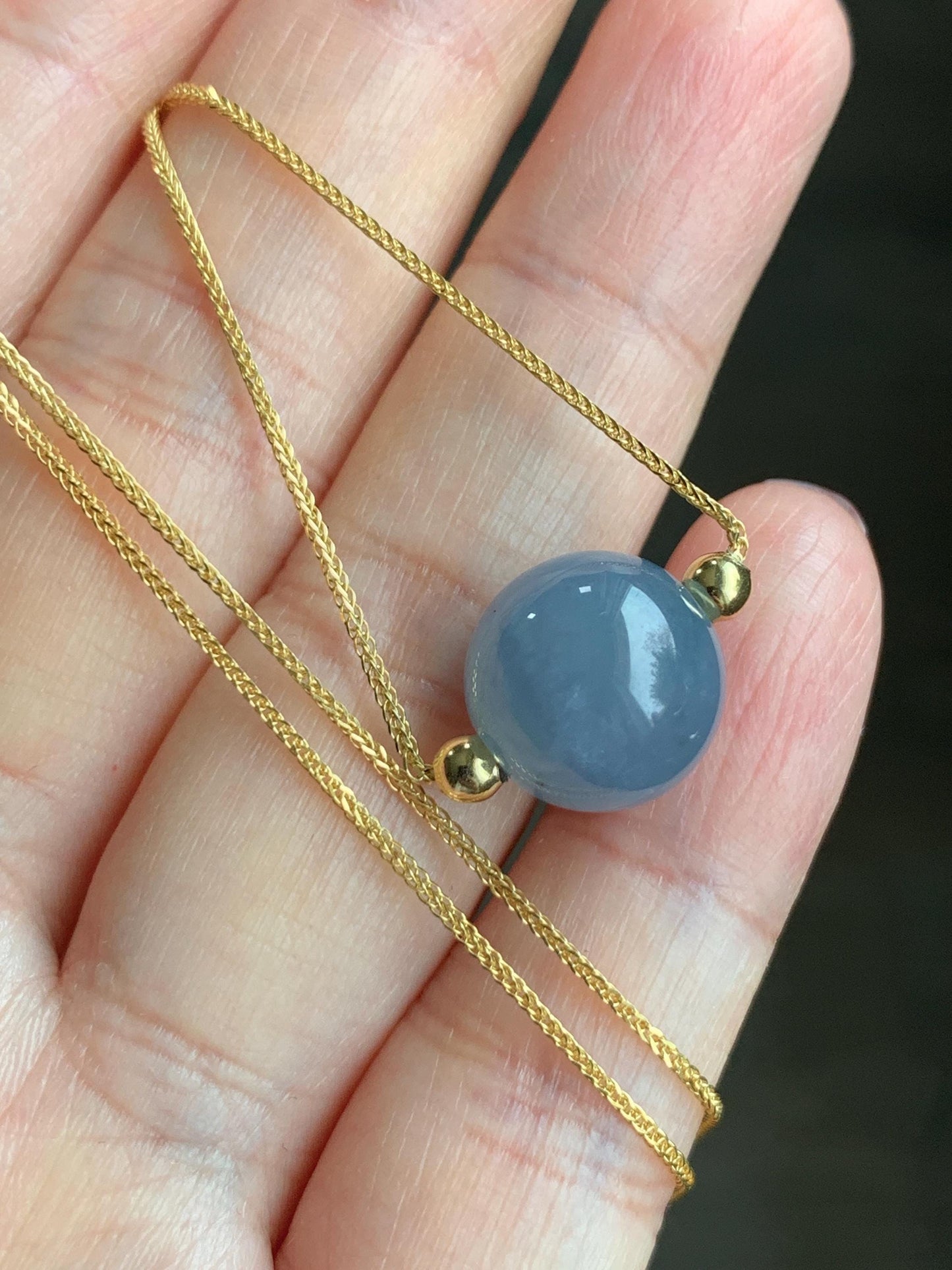 Natural Guatemalan Icy Translucent Purplish Blue Jadeite Round Bead Sphere Pendant Sterling Silver Chain 17.5” adjustable 5g 天然冰危蓝紫翡翠圆珠项链