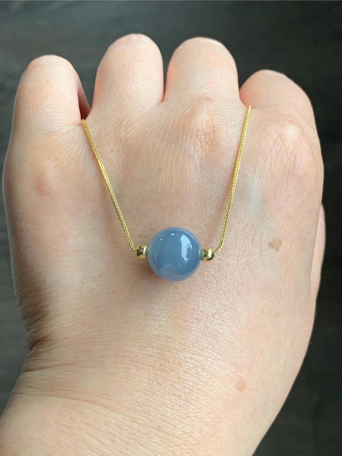 Natural Guatemalan Icy Translucent Purplish Blue Jadeite Round Bead Sphere Pendant Sterling Silver Chain 17.5” adjustable 5g 天然冰危蓝紫翡翠圆珠项链