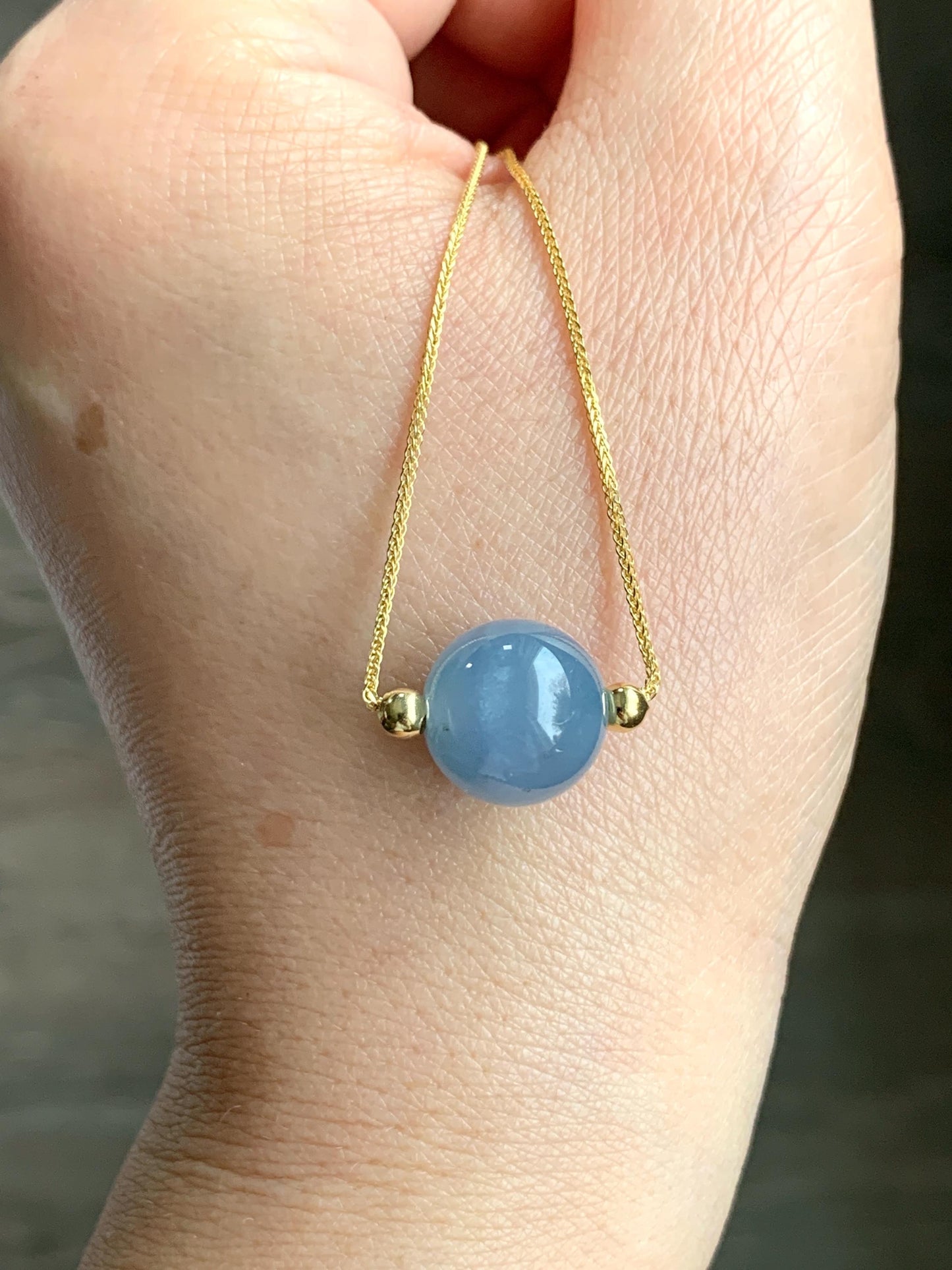 Natural Guatemalan Icy Translucent Purplish Blue Jadeite Round Bead Sphere Pendant Sterling Silver Chain 17.5” adjustable 5g 天然冰危蓝紫翡翠圆珠项链