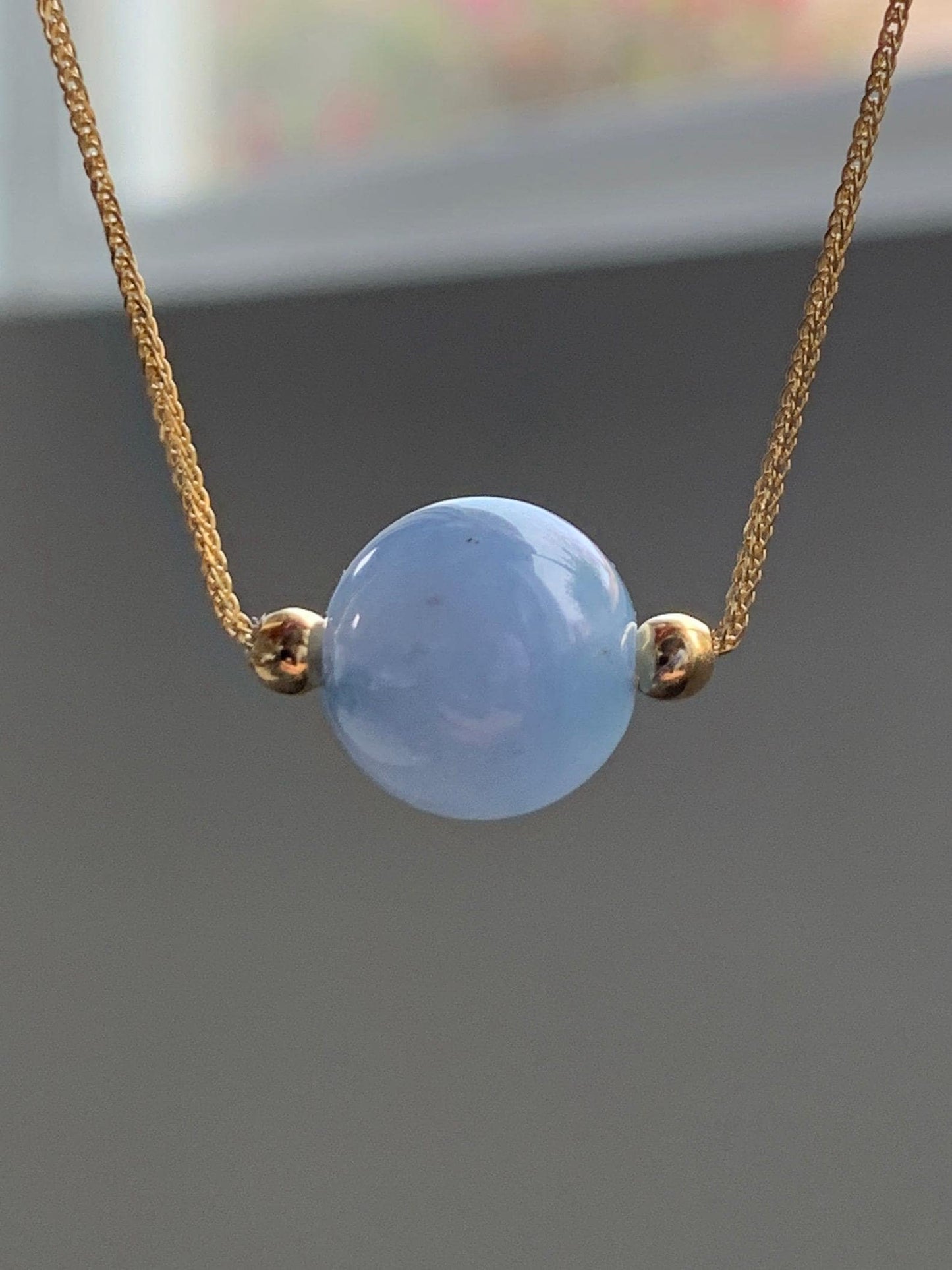 Natural Guatemalan Icy Translucent Purplish Blue Jadeite Round Bead Sphere Pendant Sterling Silver Chain 17.5” adjustable 5g 天然冰危蓝紫翡翠圆珠项链