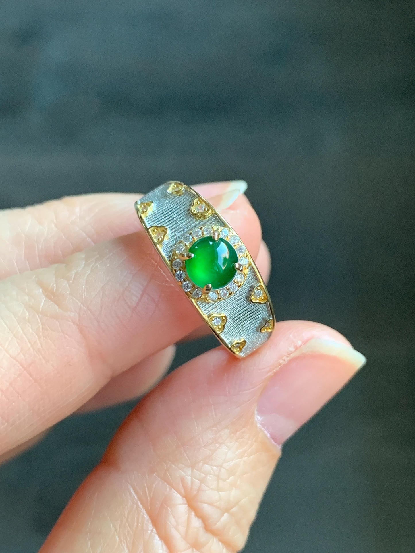 Natural Guatemalan Icy Translucent Vibrant Green Round Jadeite Band Style Ring S925 Sterling Silver Size 7 Adjustable 天然冰危绿翡翠银镶戒指 MLR120