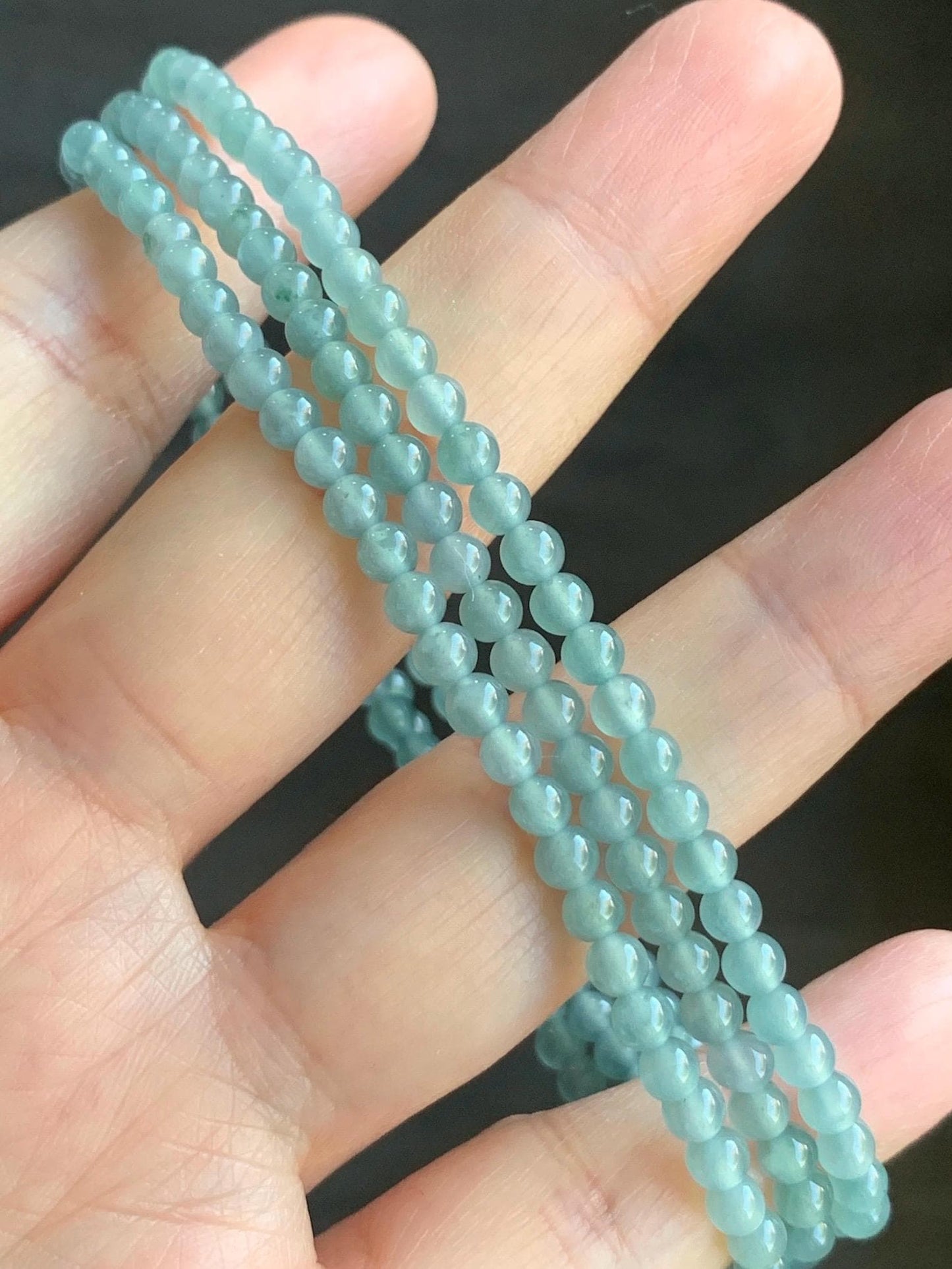 Natural Guatemalan Icy Highly Translucent Gelatinous Light Teal Blue Jadeite Petite Beaded Necklace 25.76” 3.8mm 17g 天然冰危淡蓝翡翠小卡珠项链 XWZ1129