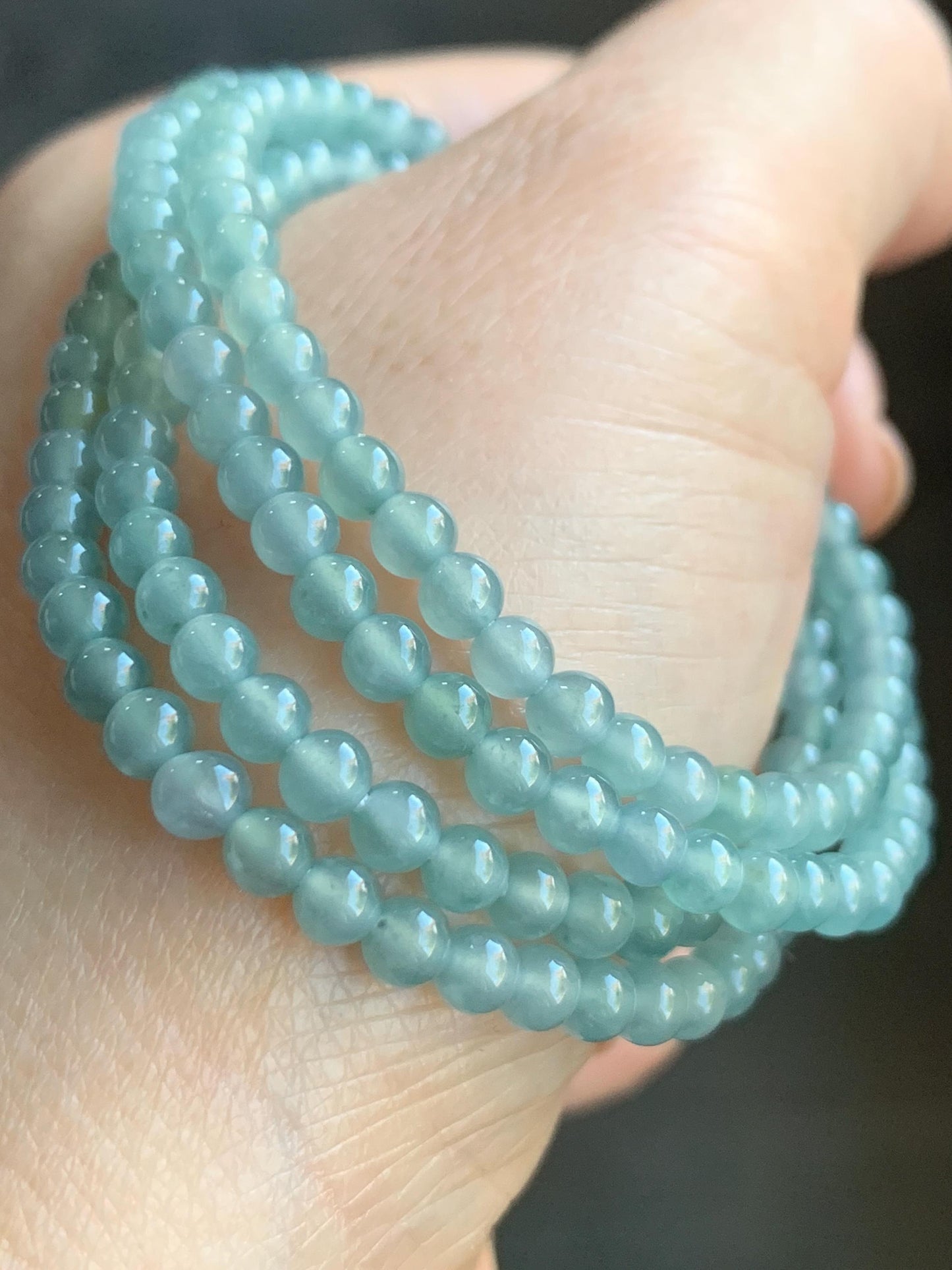 Natural Guatemalan Icy Highly Translucent Gelatinous Light Teal Blue Jadeite Petite Beaded Necklace 25.76” 3.8mm 17g 天然冰危淡蓝翡翠小卡珠项链 XWZ1129