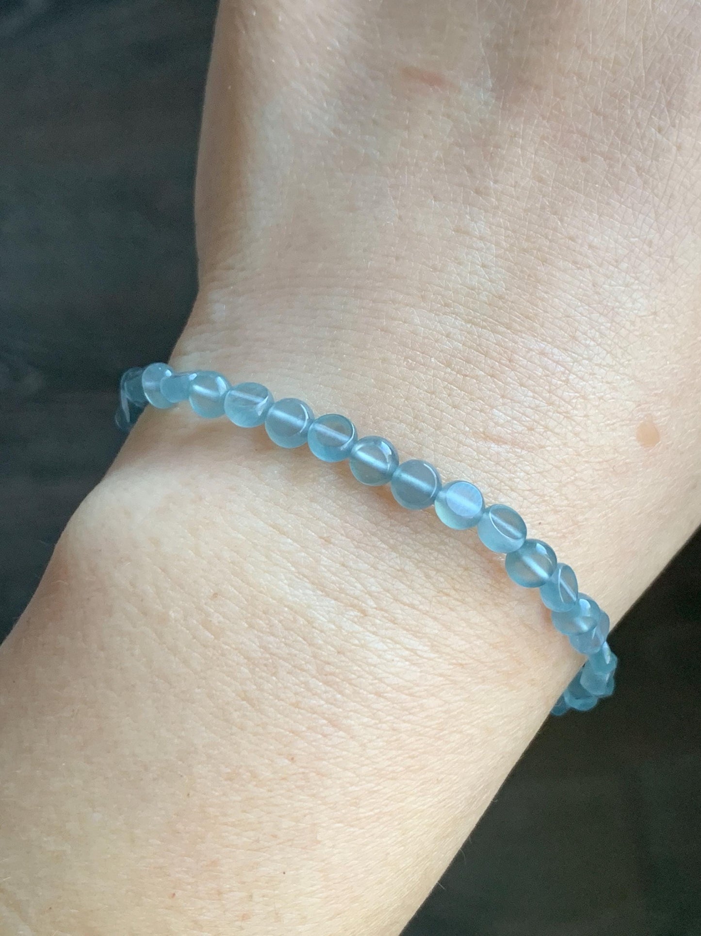 Natural Guatemalan Premium Icy Highly Translucent Pale Blue Jadeite Petite Coin Beads Beaded Bracelet 6.75” 4.5mm 4g 天然高冰危淡蓝翡翠小圆饼珠手串