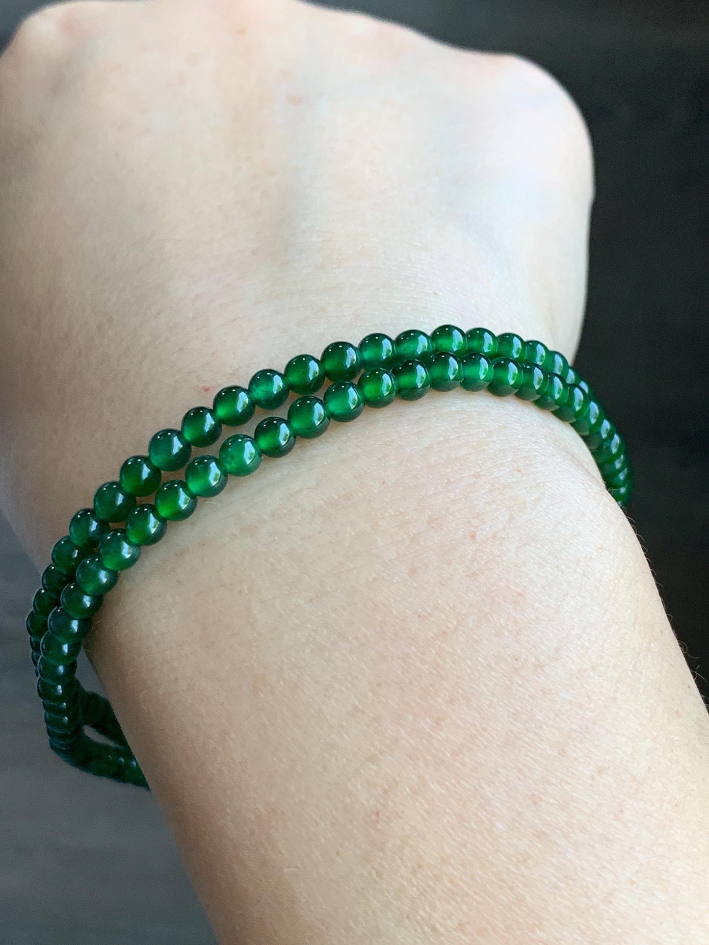 Certified Natural Guatemalan Icy Translucent Rich Green Jadeite Petite Round Beads Beaded Necklace 3.9mm 20.5" 14.27g 天然老种冰危绿翡翠小圆珠项链 7845
