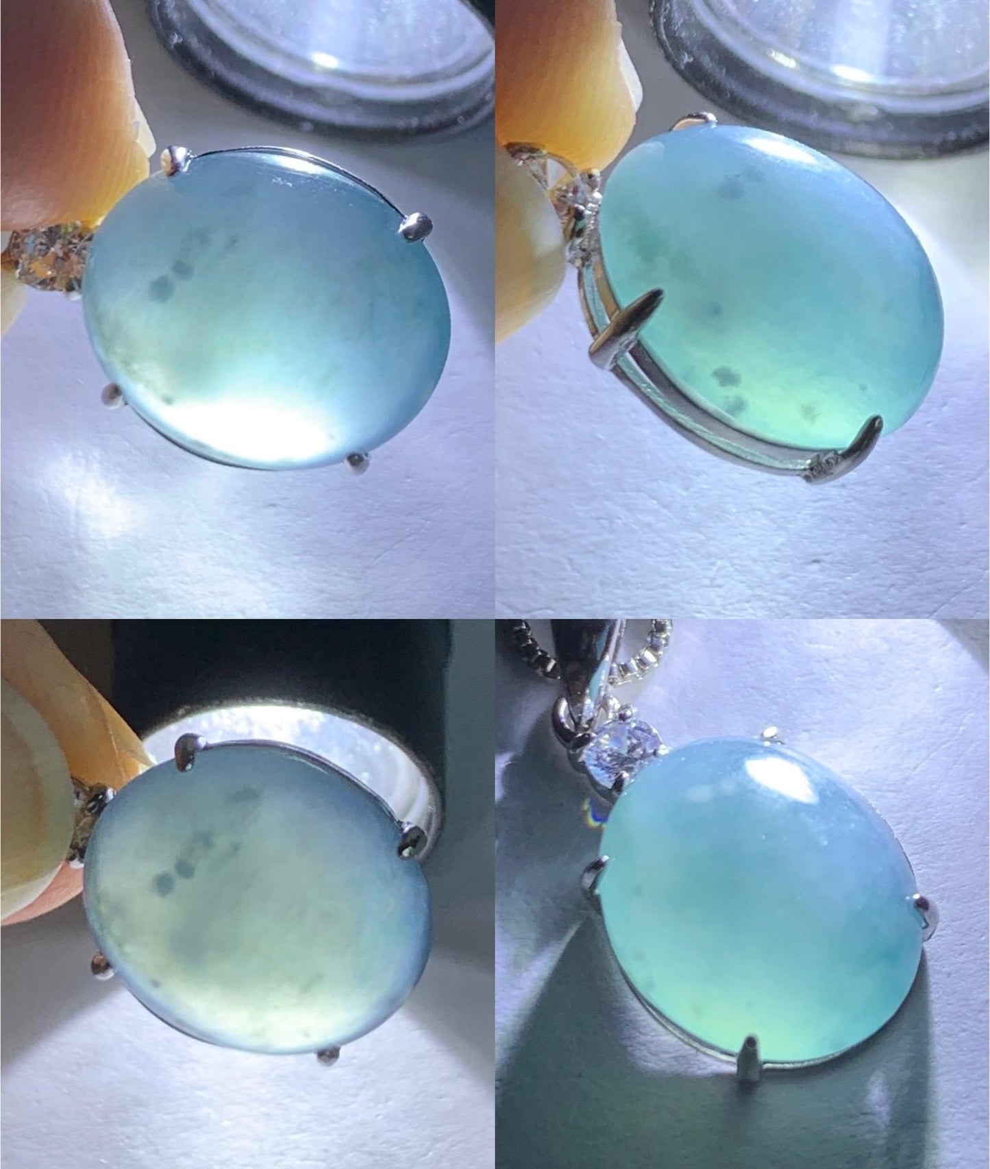 Natural Grade A Guatemalan Icy Translucent Dark Blue Jadeite Oval Cabochon Solitaire Pendant Sterling Silver 天然冰危蓝翡翠蛋面银镶吊坠 WLD88
