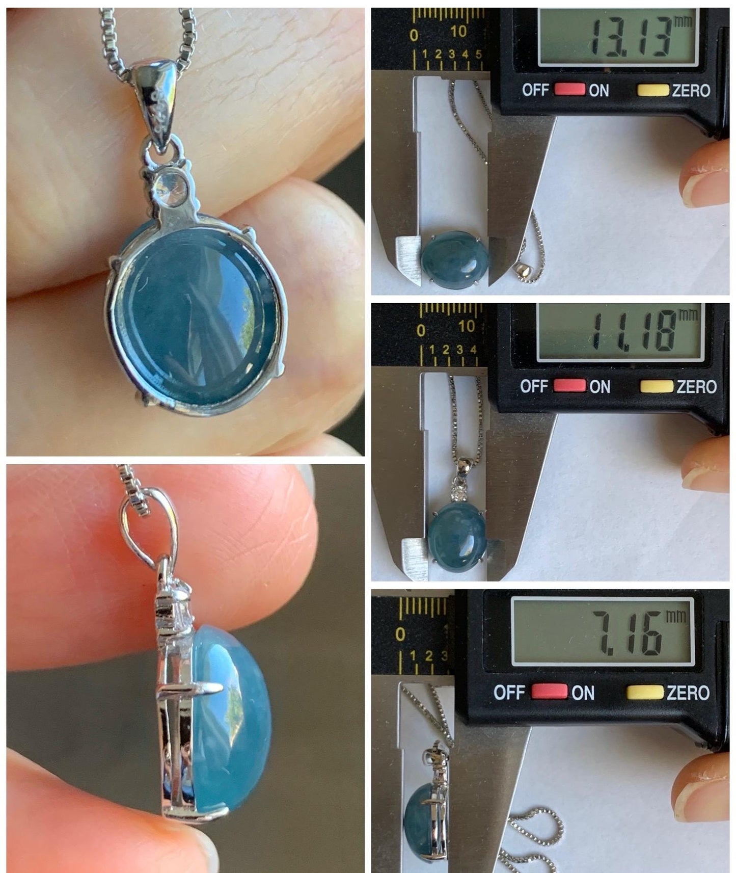 Natural Grade A Guatemalan Icy Translucent Dark Blue Jadeite Oval Cabochon Solitaire Pendant Sterling Silver 天然冰危蓝翡翠蛋面银镶吊坠 WLD88